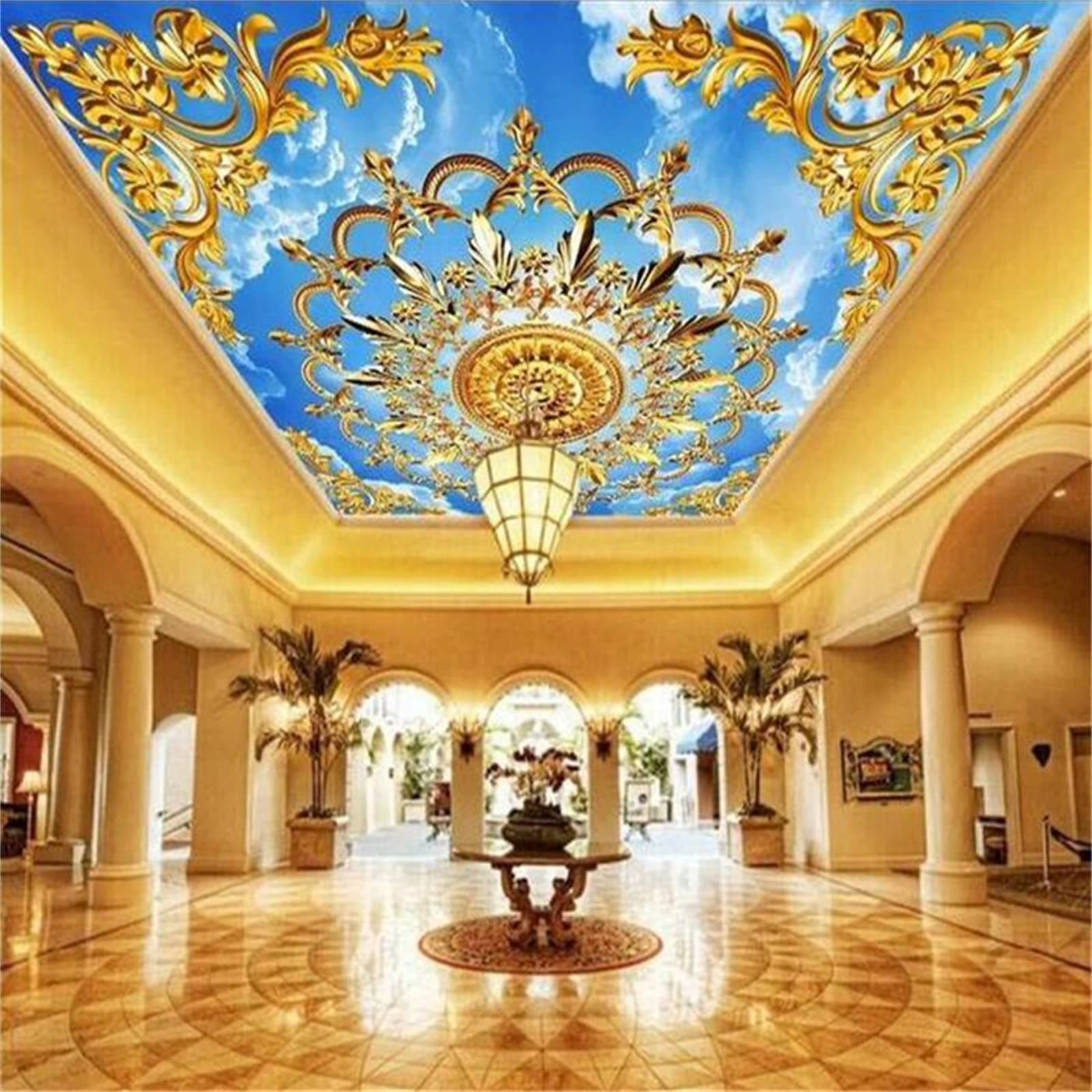 3D Luxury Style Pattern Ceiling Wall Wallpaper, Removable High Resolution Pictures Art Decor Paintings, Self-Adhesive 3D Mural for Dining Room Sofa Background Wall Living Room(106"Hx135"W)