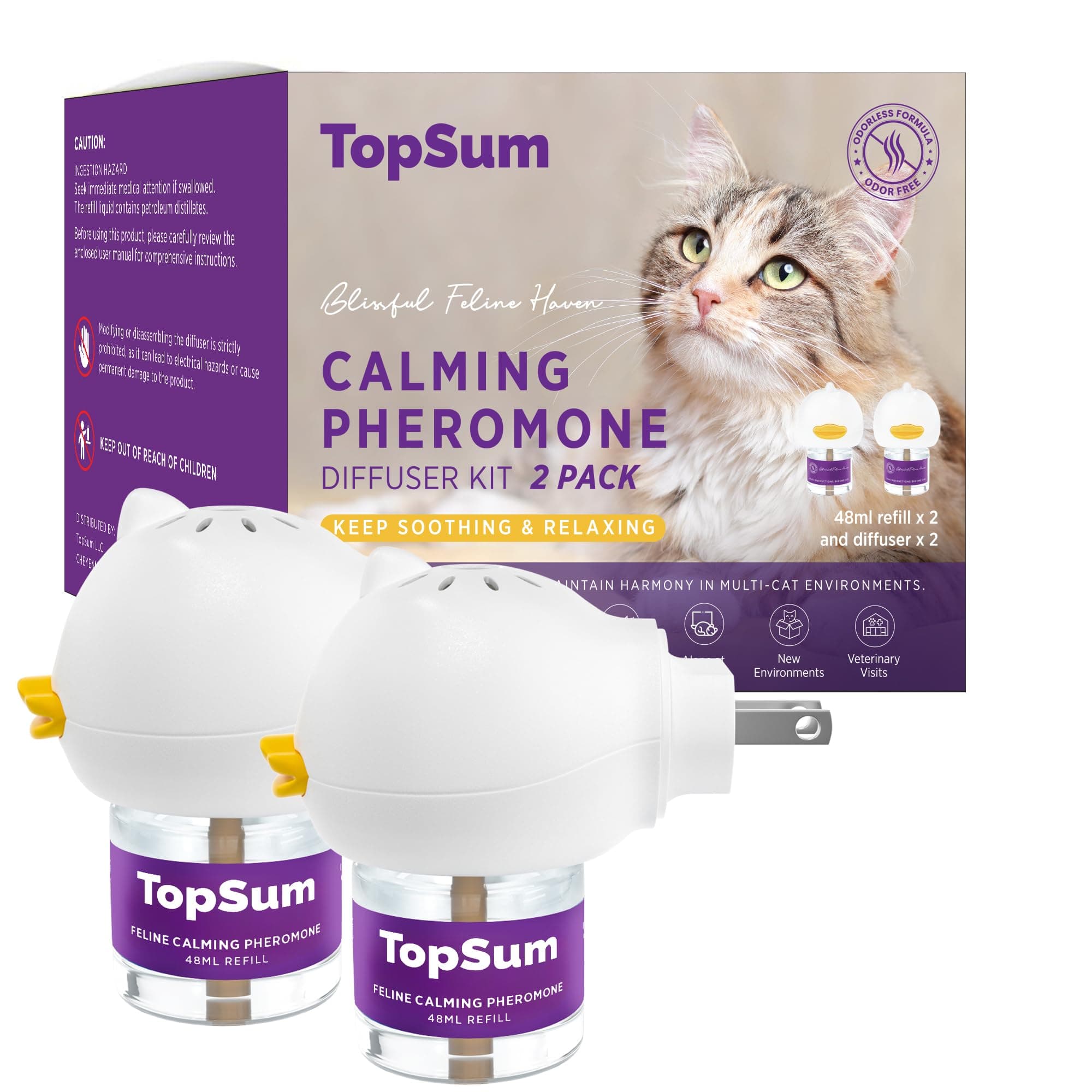 Cat Pheromones Calming Diffuser: Premium Pheromone Diffuser for Cats - Cat Pheromones Diffuser - Cat Calming Diffuser - Cat Calming Pheromone Diffuser, 2 Pack (Purple)