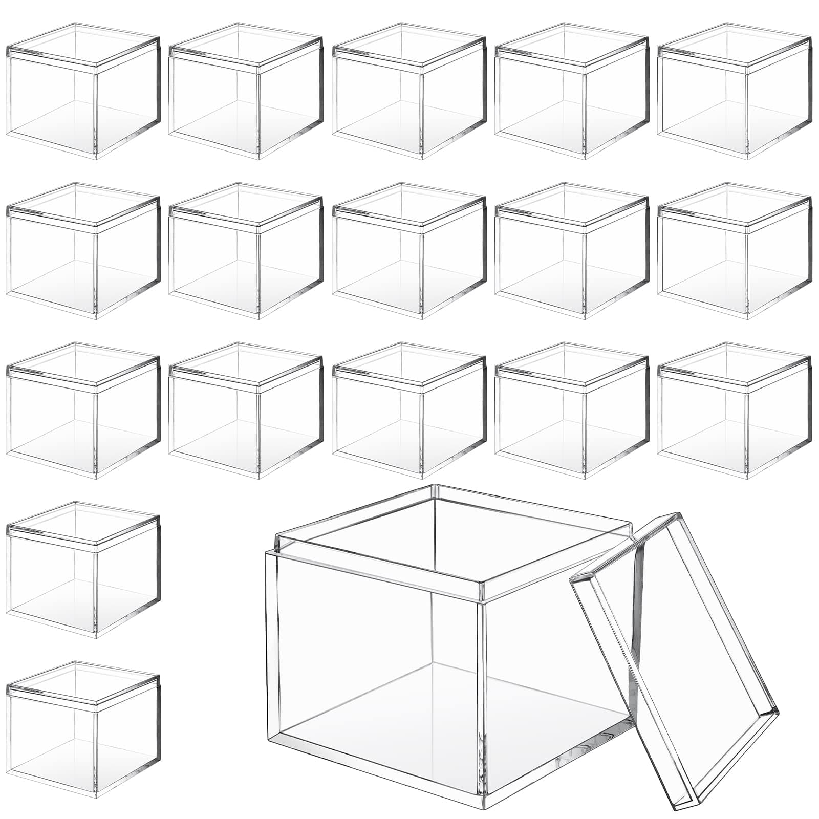 CHENGU 18 Pack Clear Acrylic Boxes - Small Square Storage Cubes With Lid for Candy, Jewelry Display (2.2 x 2.2 x 1.8 Inch)