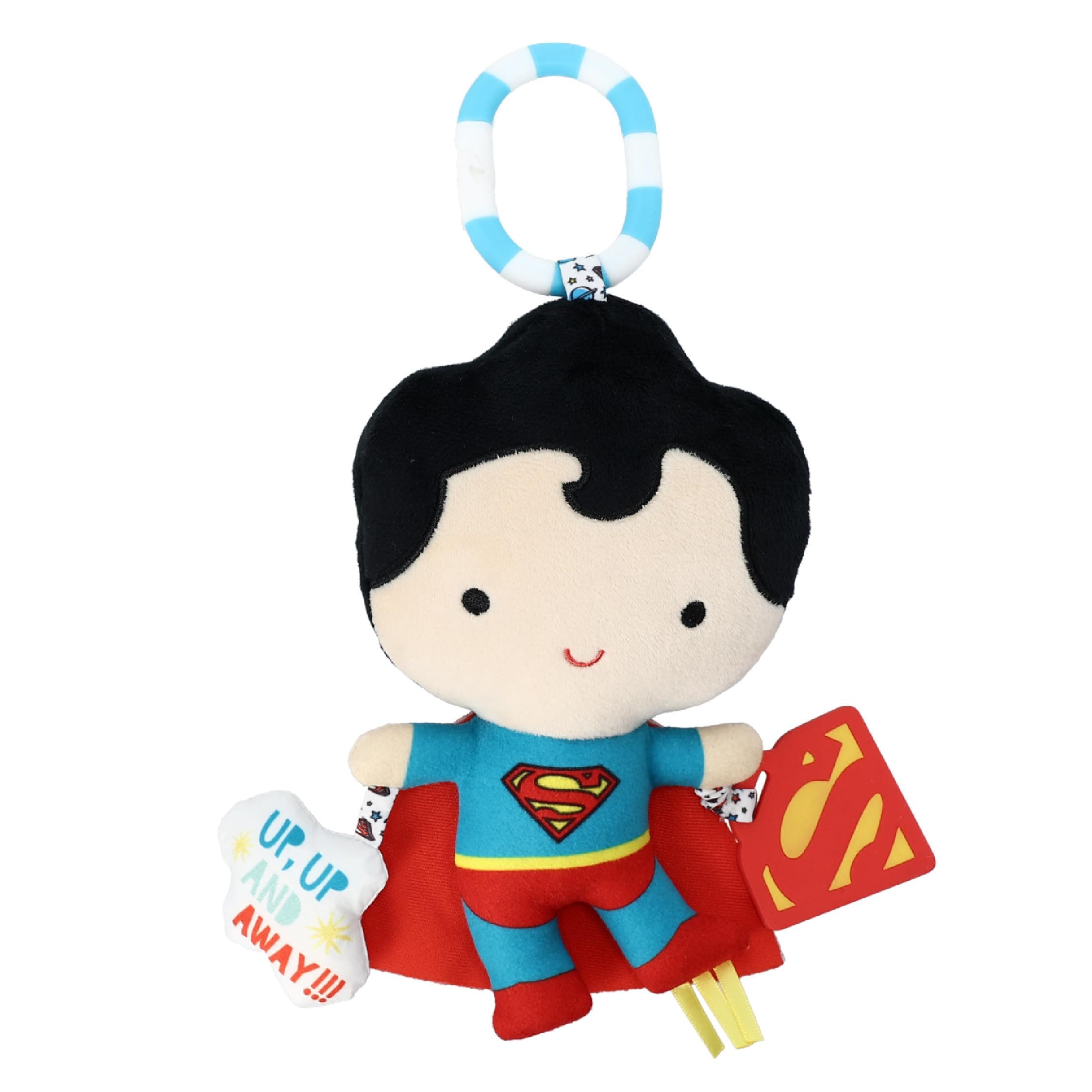 DC Comics Superman Multi Sensory Activity Toy with Teethers, Crinkle Textures, and Clip for On The Go Fun for Infant and Baby Boys and Girls, Medium