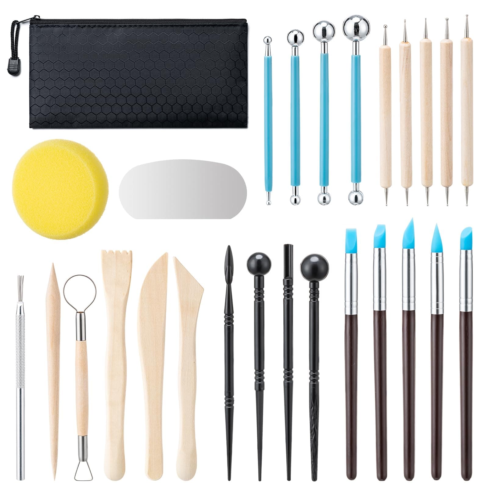Clay Tools Kit, 27 PCS Pottery Tools, Practical Polymer Clay Sculpting Tools Kit, Air Dry Clay Tools Set for Adults, Pottery Craft, Dotting, Carving, Drawing, Molding, Modeling, Shaping