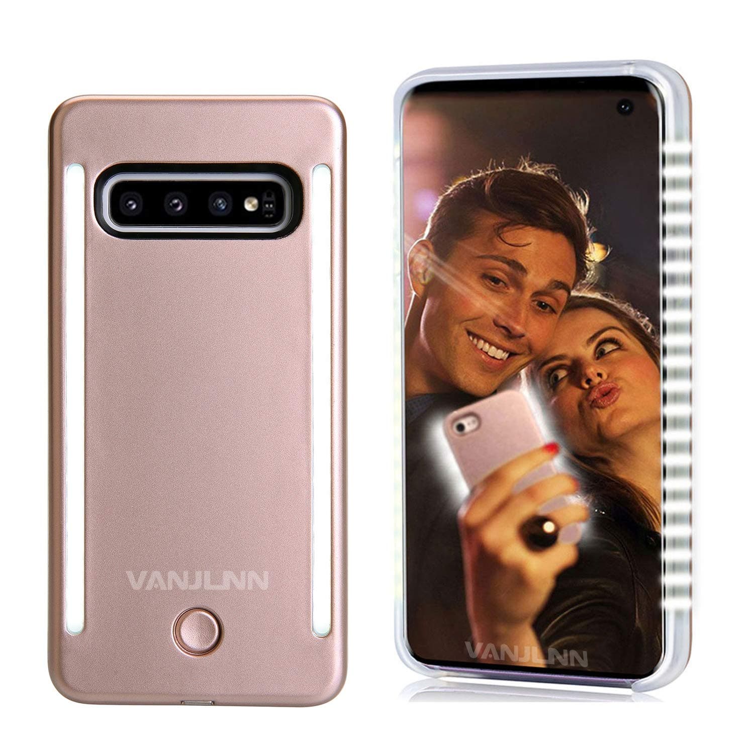 Selfie Light up Case for S10 Plus, LED Light up Case with 2 Sides Rechargeable Back and Front Illuminated Luminous Lights for Samsung S10 Plus,Not for note10(6.3 inch, Rose Gold)