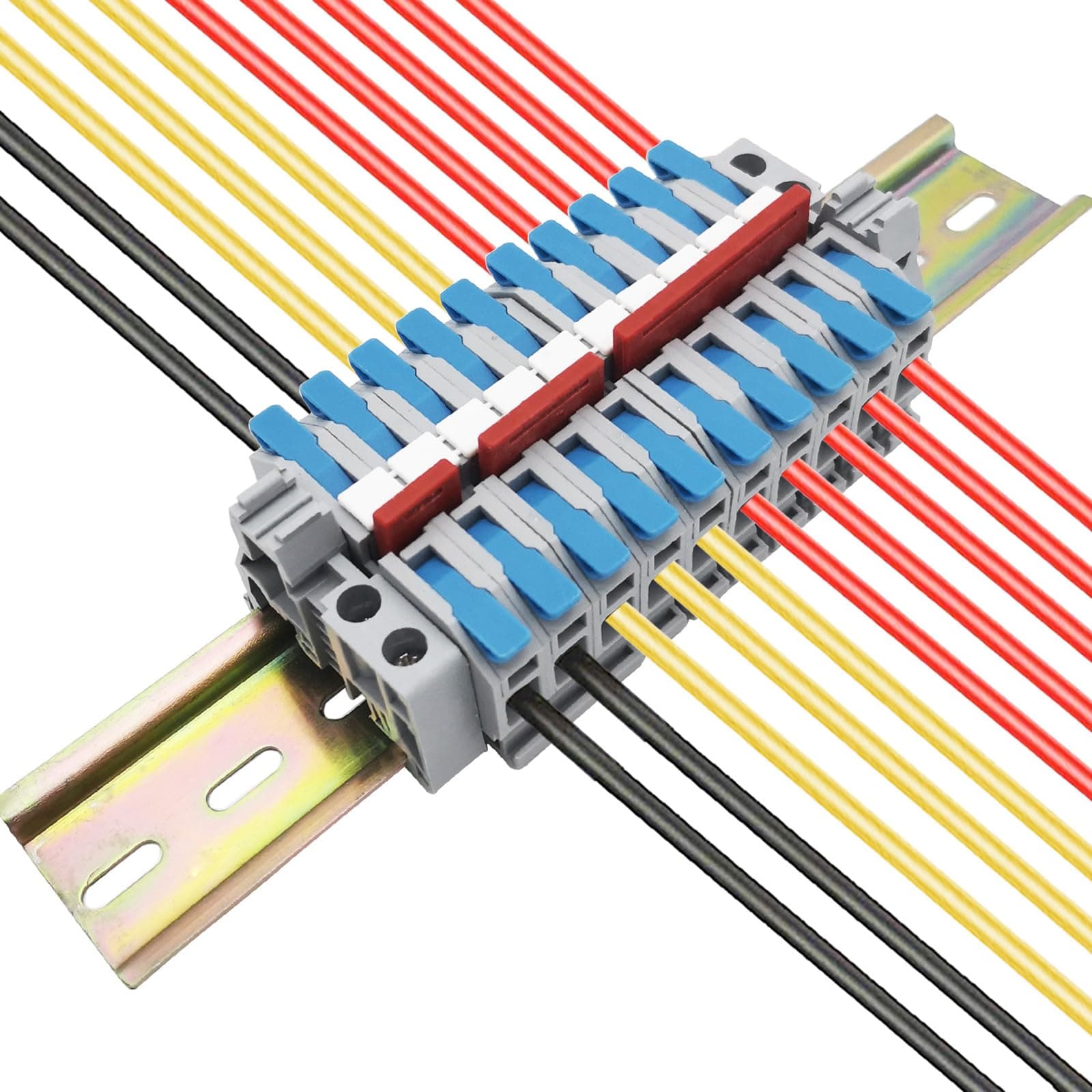 CTRICALVER DIN Rail Terminal Block Kit, 10 pcs Blue Quick Connection Terminal...