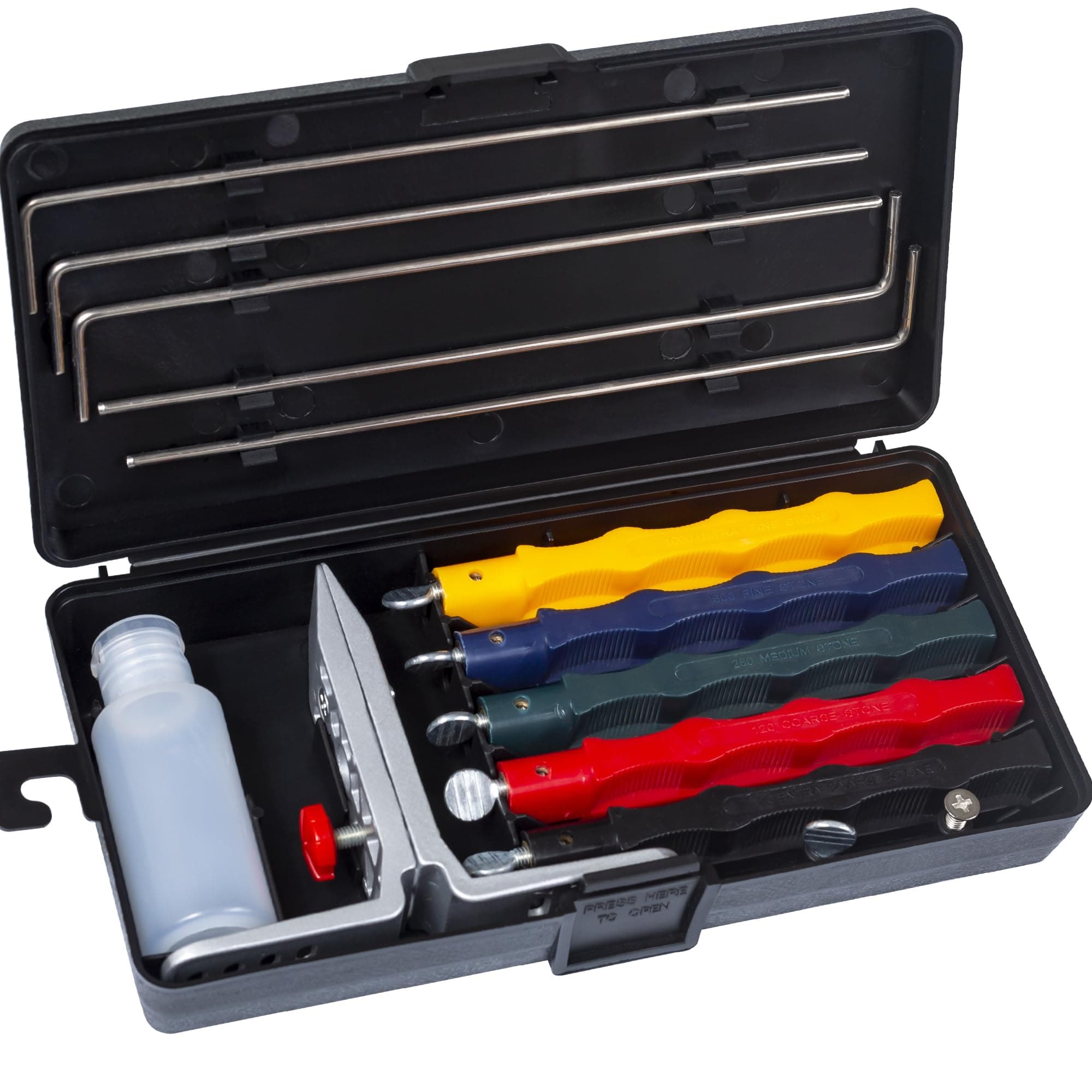 Knife Sharpening System, CWOVRS Precision Controlled-Angle Knife Sharpener Kit, Professional Fix-Angle Knife Sharpener Set Chef Blade Grinder for Outdoor Sport, Kitchen, Workshop -5 Whetsones (No Oil)