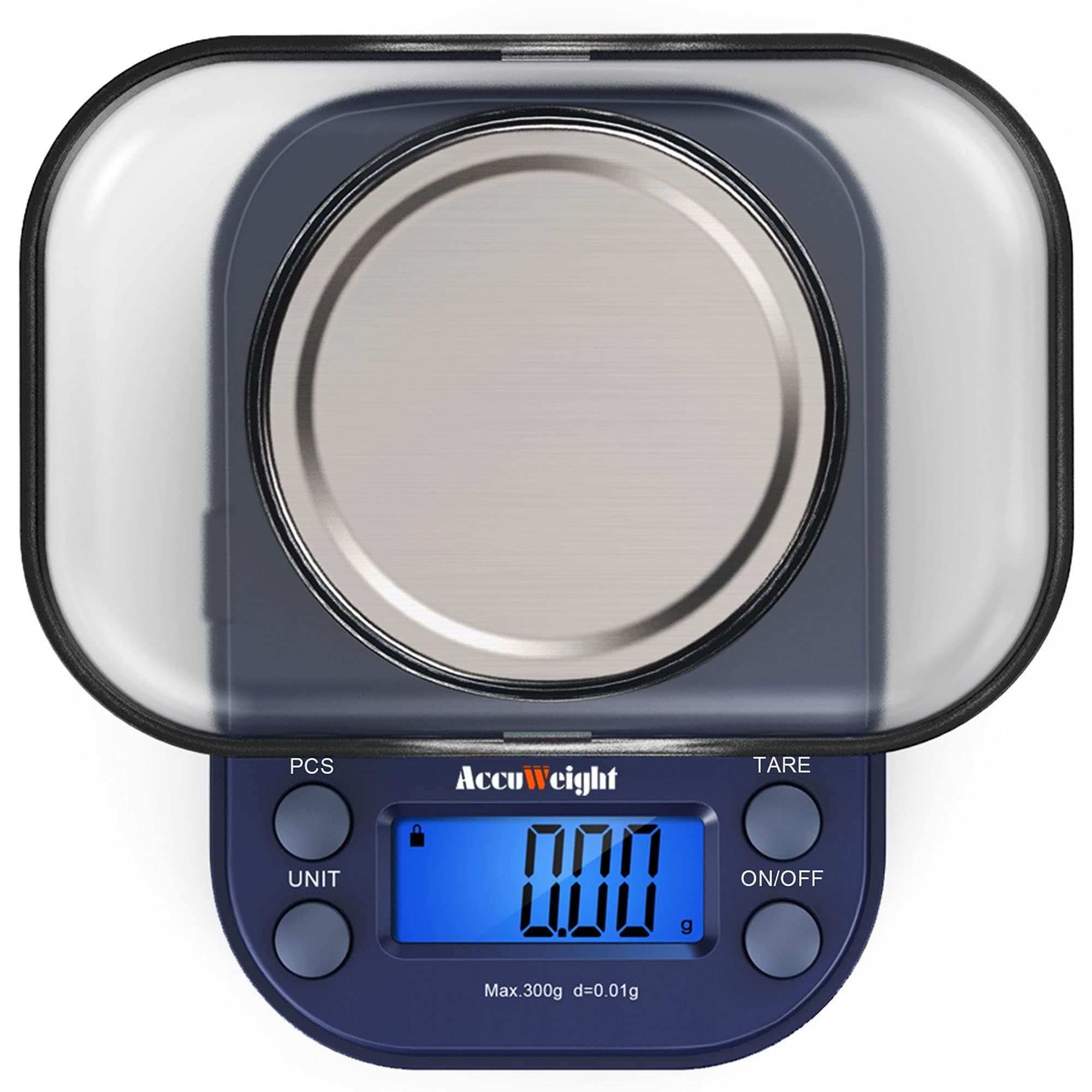 – ACCUWEIGHT Blue 300g LCD Mini Precision Scale, Stainless Steel, 0.01g, Multifunctional, Portable, Auto Shut Off, Kitchen, Jewelry, Gold, Coins, Chemistry Lab