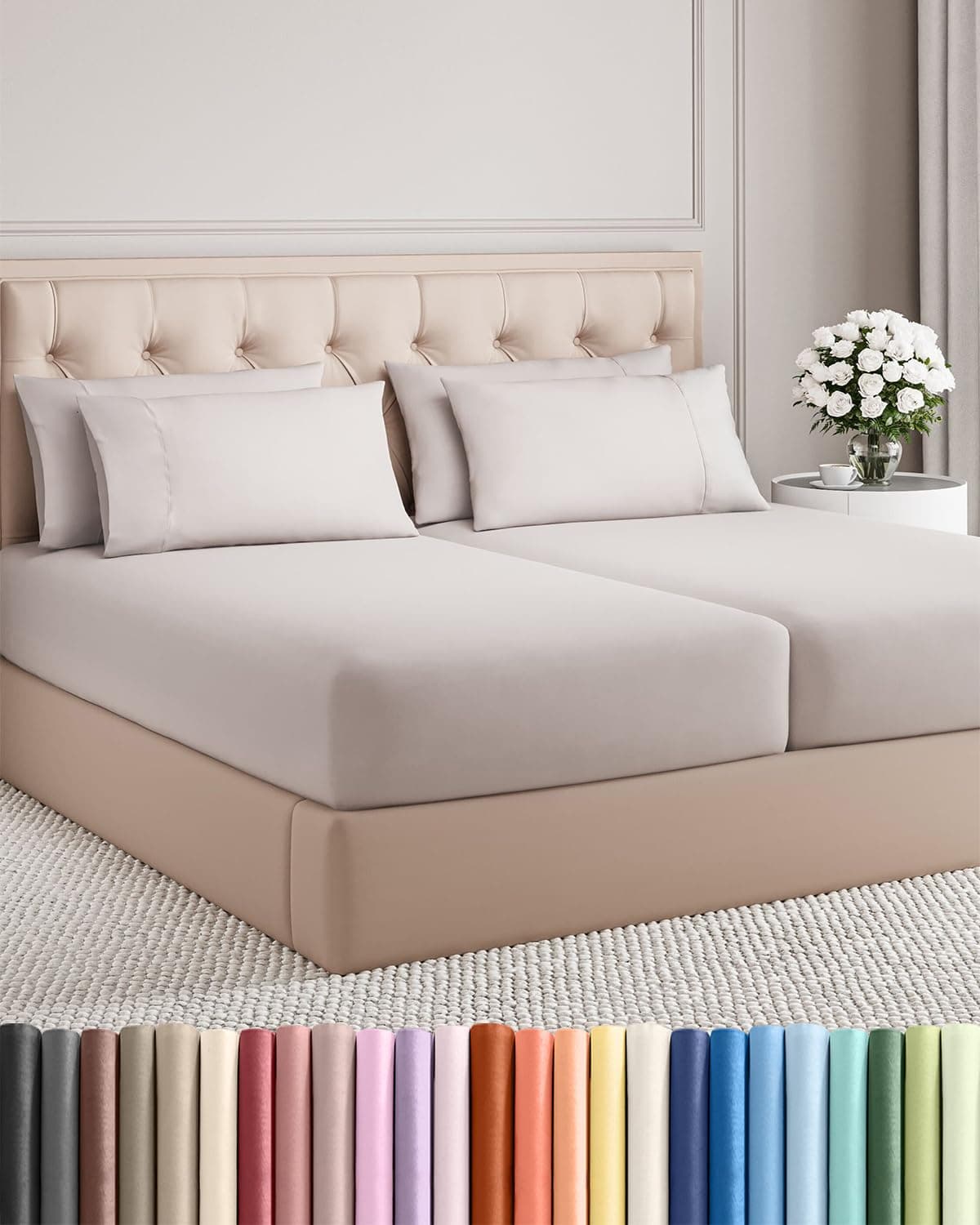 Split King 7 Piece Sheet Set - Comfy Breathable & Cooling - Soft Hotel Luxury Bedding Set with 8-16 Inch Deep Pockets - 1 Flat & 2 Fitted Sheet & 4 Pillowcases - Wrinkle Free & Easy Care - Light Grey