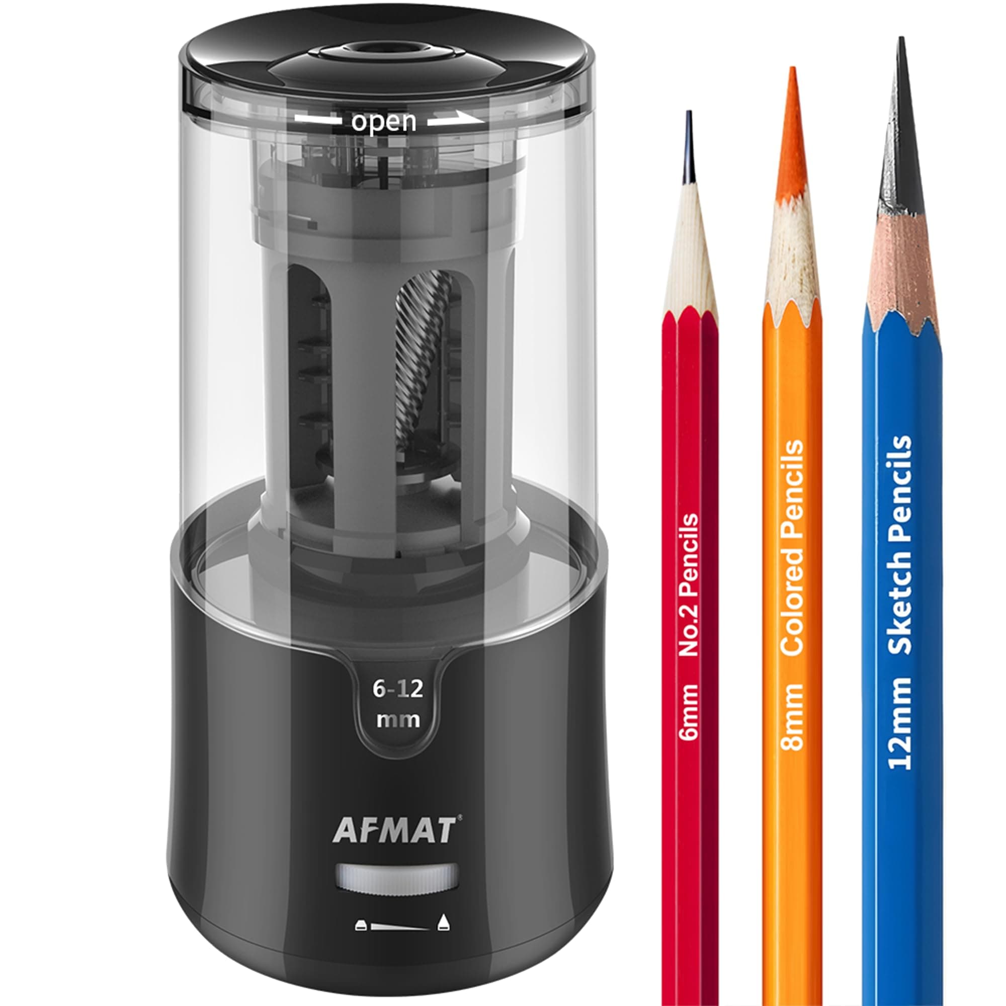 AFMAT - Long Point Electric Pencil Sharpener, Labor Saving Fast Sharpener for Artist, Auto Stop Pencil Sharpener, Fit for 6-12mm Pencils