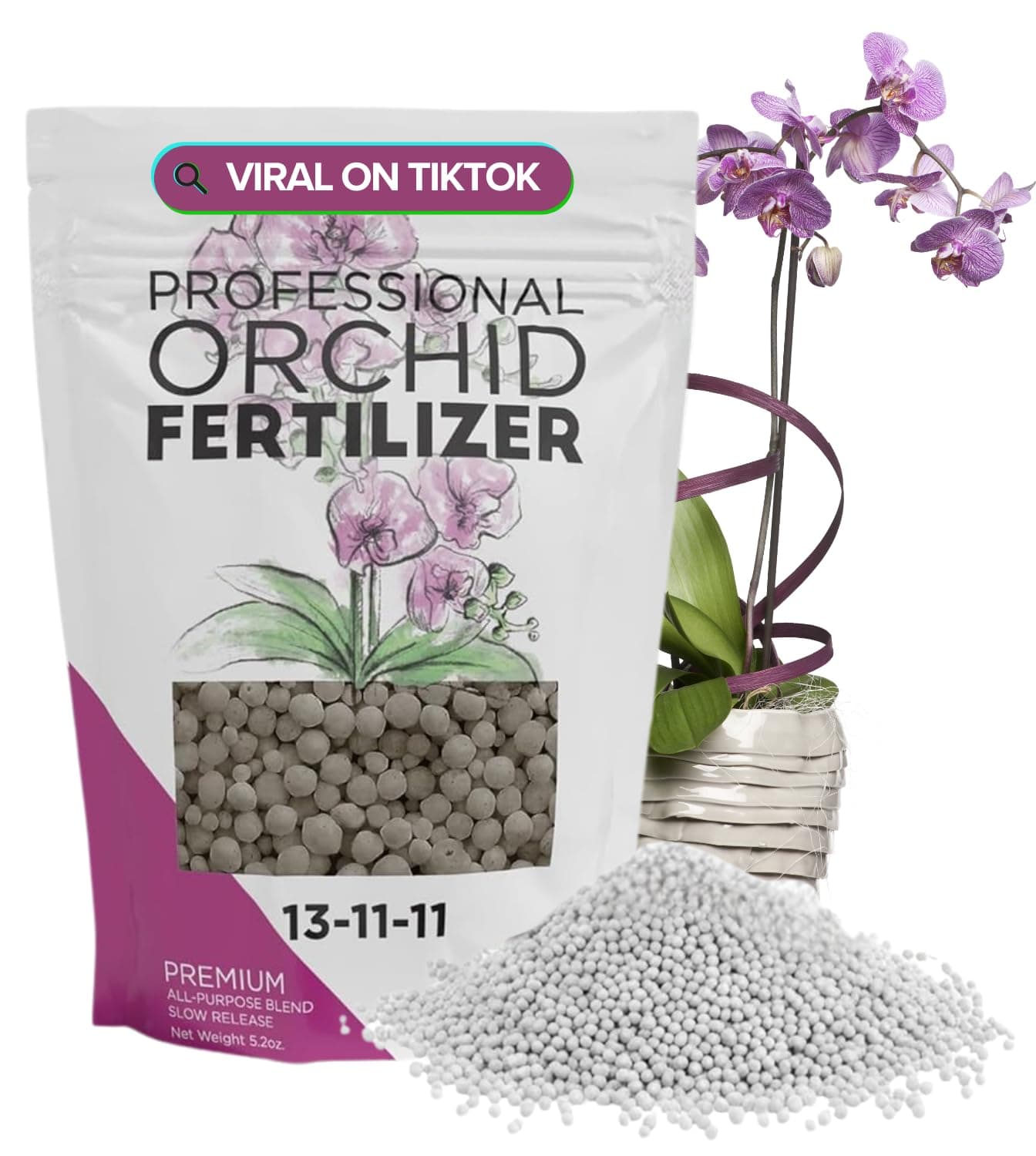 Orchid Fertilizer Pellets |13-11-11 Slow Release Pellets for Seedlings and Mature Plants | Multi-Purpose Blend & Gardening Supplies, No Fillers | 5.2 oz Resealable Packaging