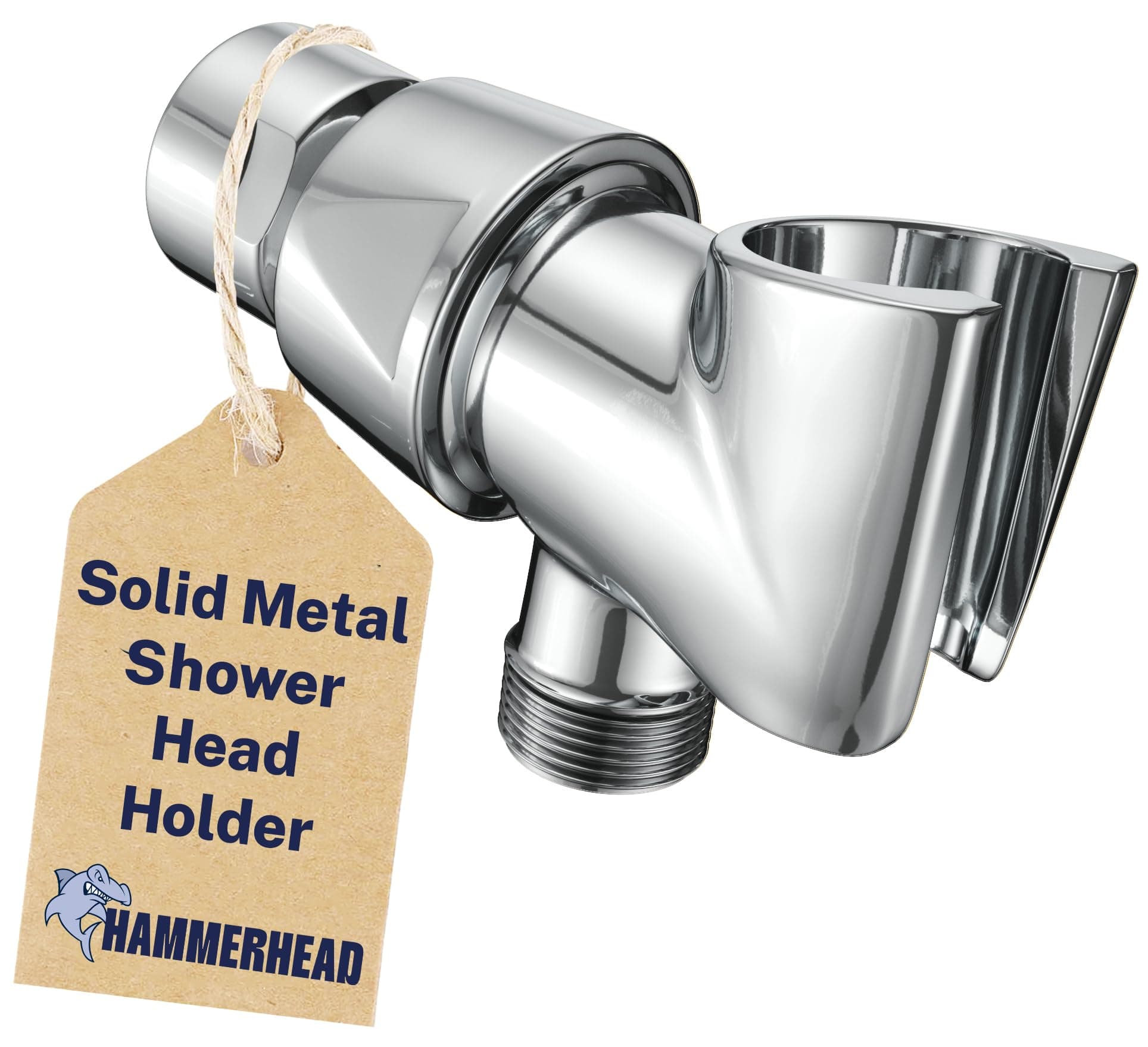 Solid Metal Handheld Shower Head Holder - Chrome - Adjustable Shower Wand Holder with Wall Hook Bracket and Pivot Ball - Hand Held Shower Head Holder - Shower Hose Holder