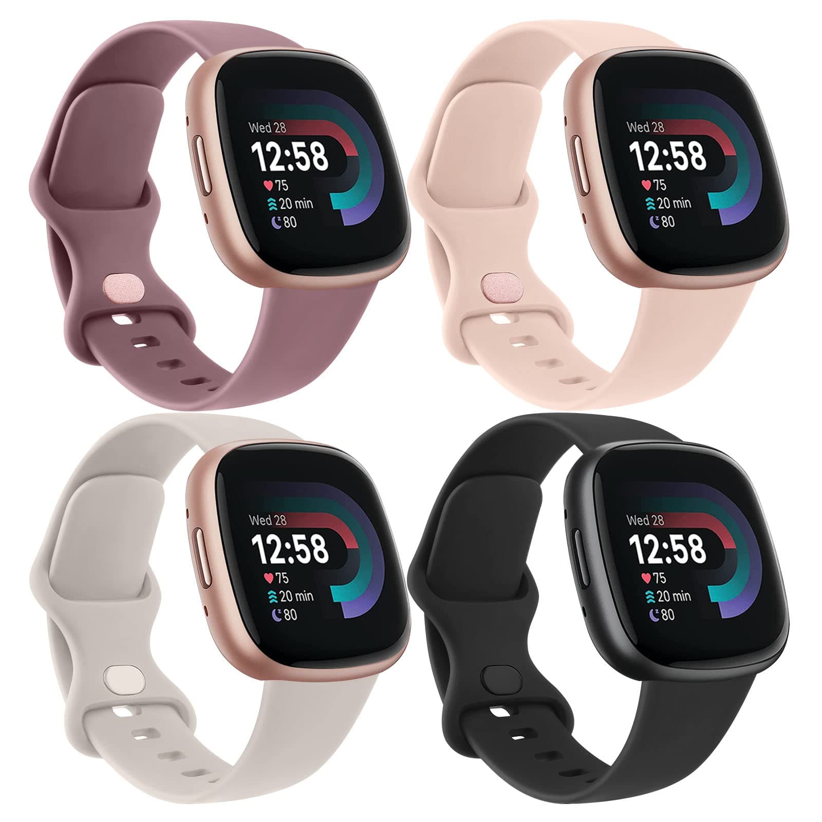 AK 4 Pack Straps Compatible With Fitbit Versa 3/4, Sense/Sense 2 - Soft Sport Watch Replacement Strap for Women Men, Small Large