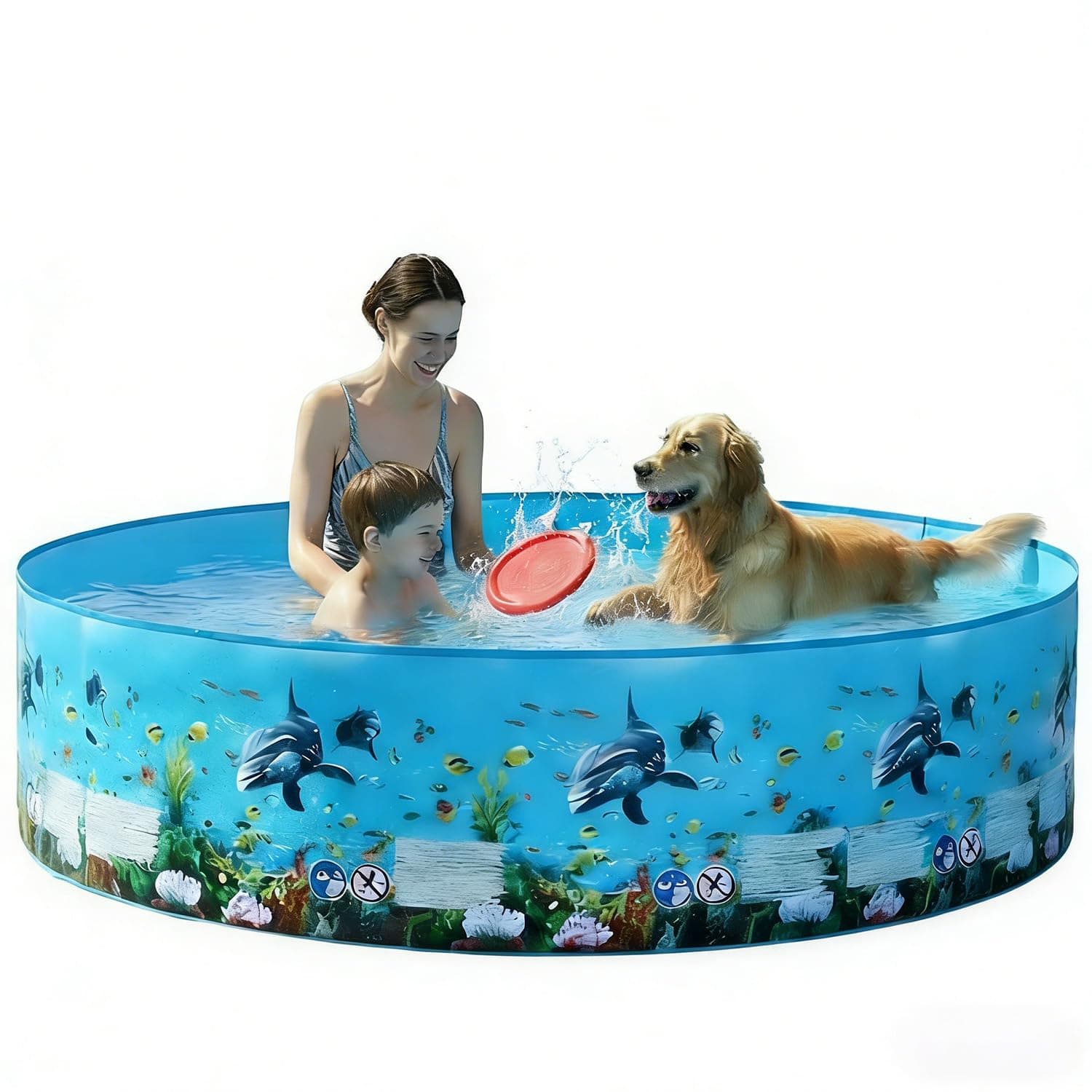 Foldable Hard Plastic Pool for Kids, Adults and Pets, Non-Inflatable SnapSet, Ocean Theme, 60x12 Inch