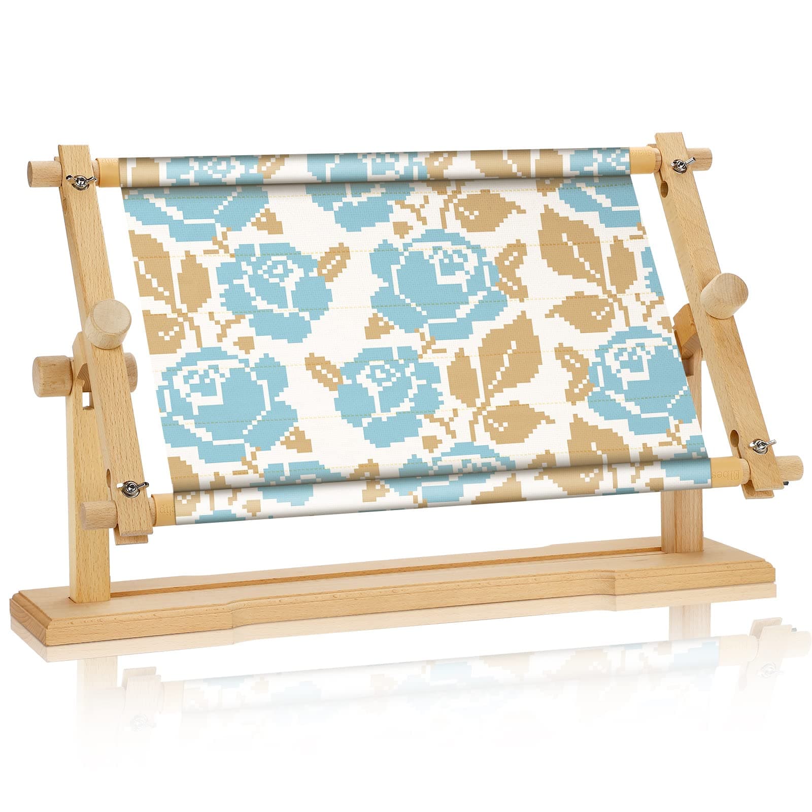 Yookeer Adjustable Embroidery Stand Hands Free Cross Stitch Scroll Frame Needlepoint Needlework Frame Stand Wooden Rotated Embroidery Hoop Holder for Arts Crafts Sewing Kit Supplies