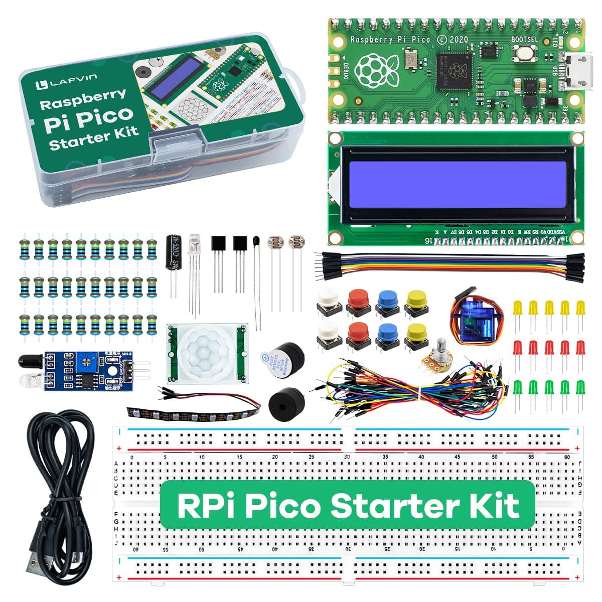 Basic Starter Kit for Raspberry Pi Pico,LCD1602,SG90 with Tutorail