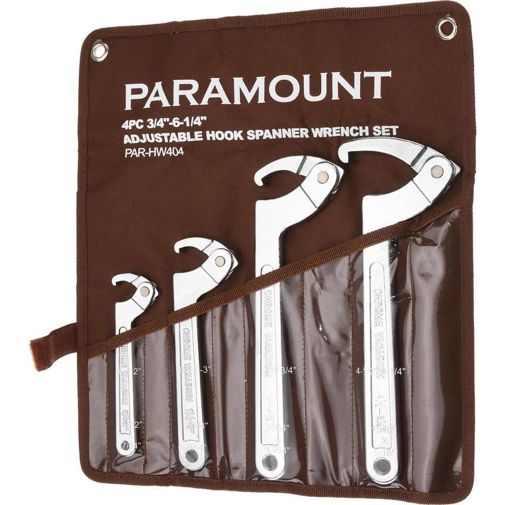 Paramount 4 Piece Adjustable Hook Spanner Wrench Set, 3/4" to 6-1/4" Capacity