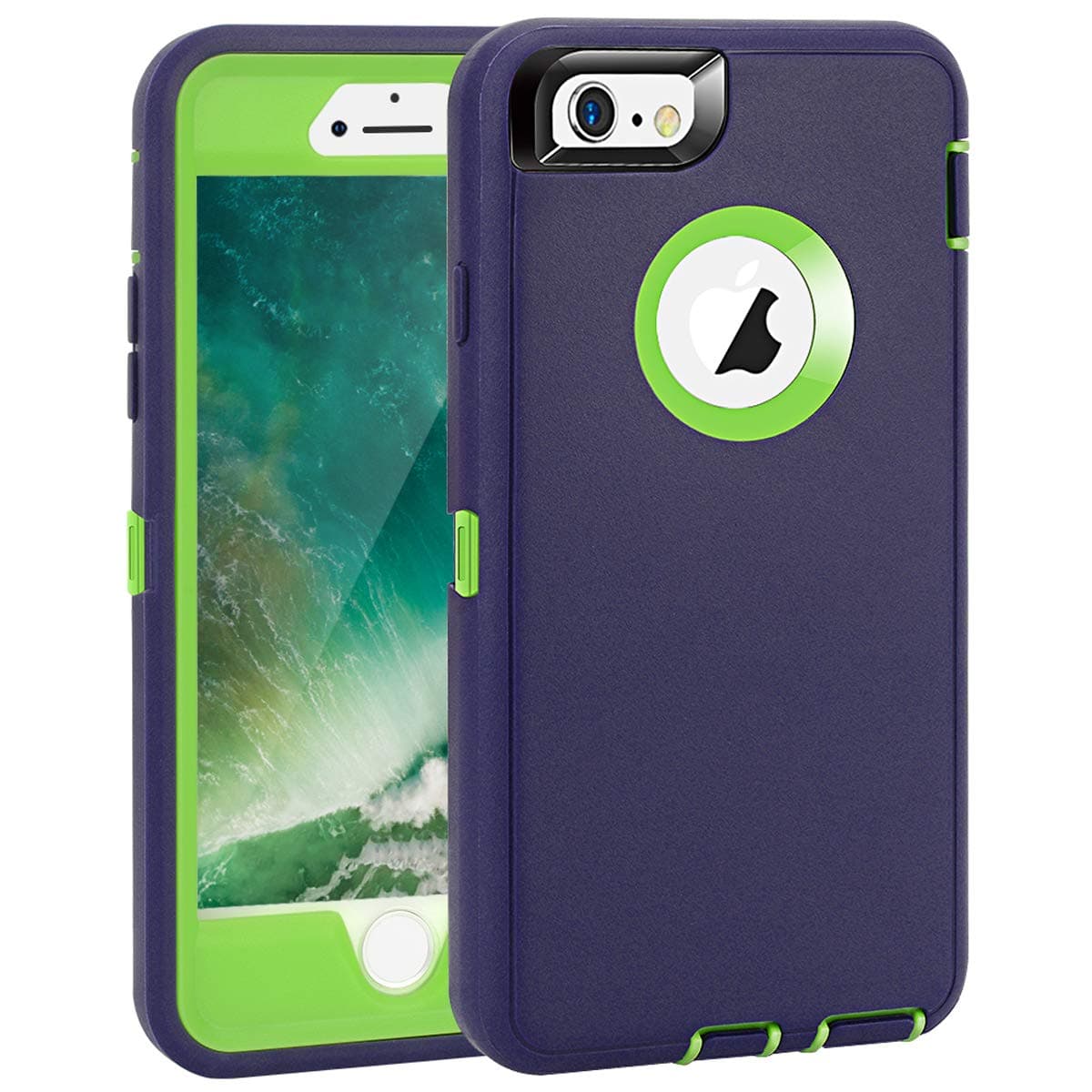for iPhone 6 Case, for iPhone 6s Case, Heavy Duty Shockproof Series Case with Built-in Screen Protector Compatible with All US Carriers - Navy/Lime