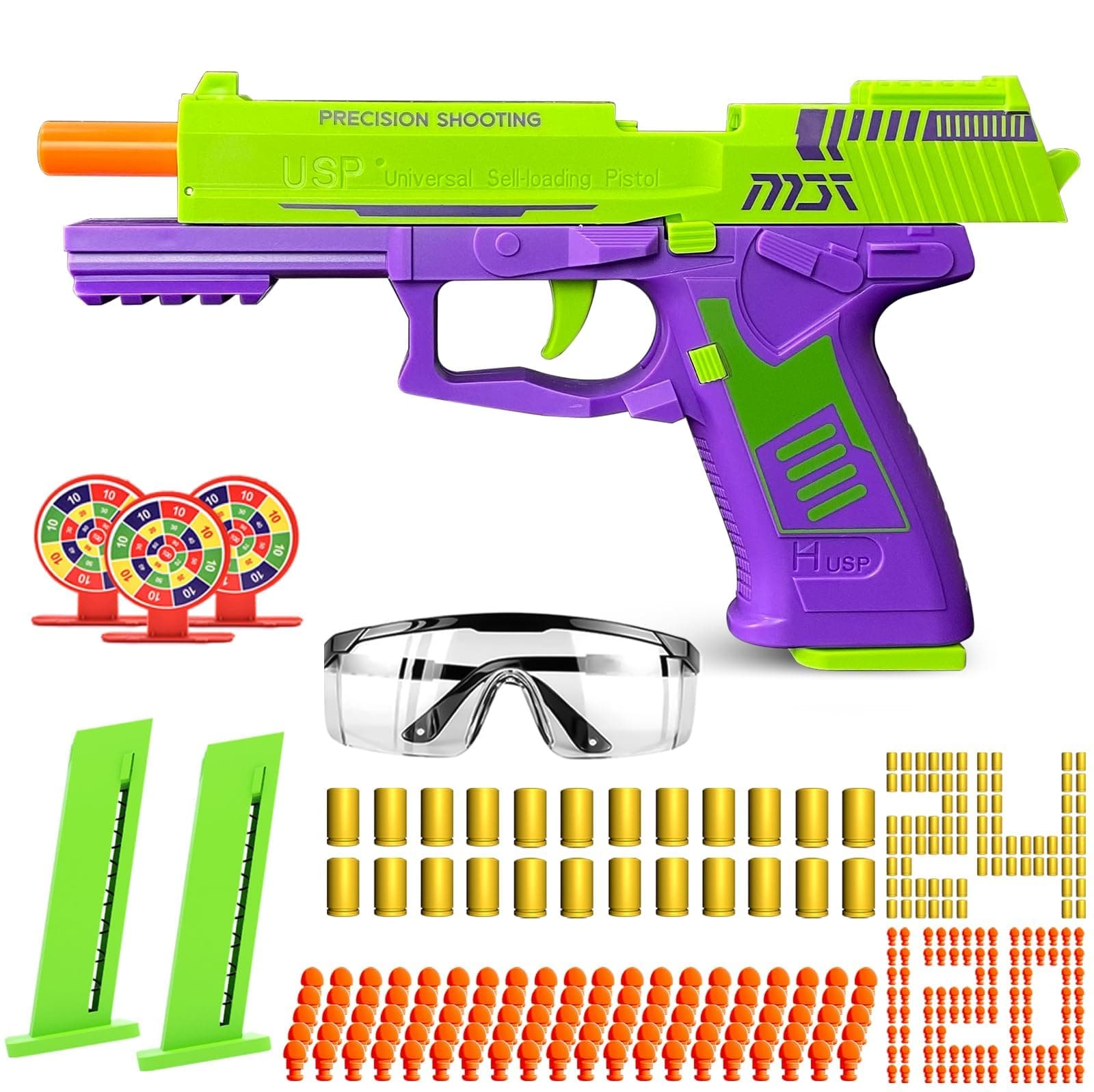 Toy Gun with Automatic Reloading Rebound Shell Ejecting and Soft Foam Blaster, Ideal for Shooting Games, Education Model Toys, Gift for Kids Boys Girls, Green&purple
