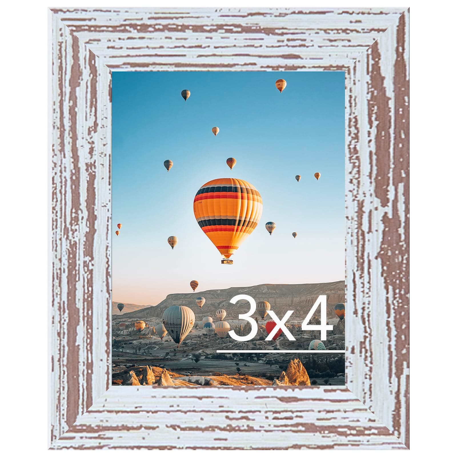 3x4 Picture Frame Rustic White for Wall Hanging or Tabletop, Wall Mounting Horizontally or Vertically, 3 x 4 Wall Gallery Poster Photo Frame with Shatter Resistant Plexiglass, Rustic White