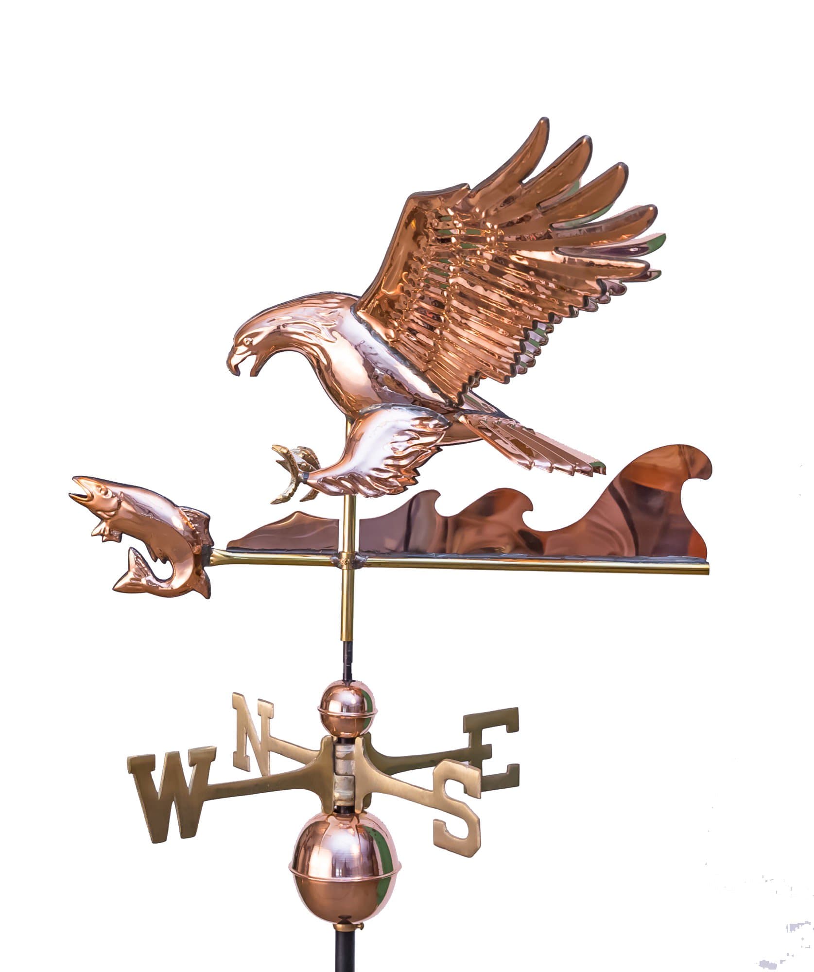 Diving Eagle With Fish Weathervane Polished Copper