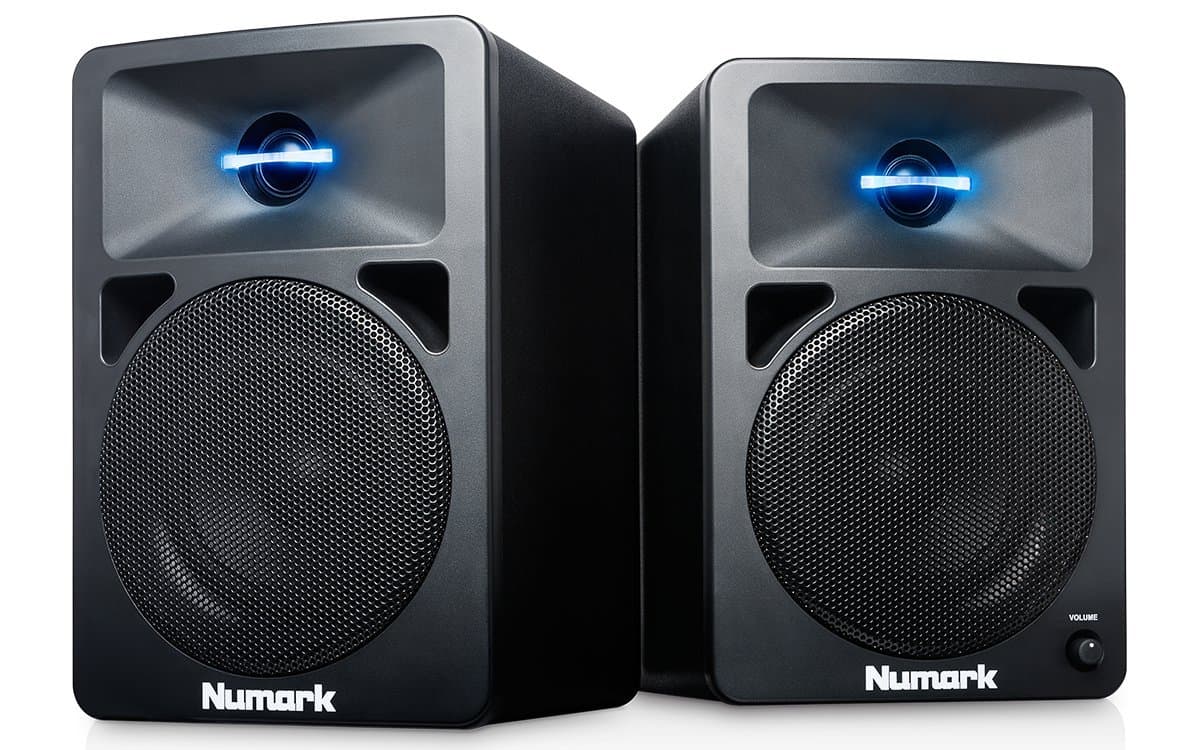 Numark N-Wave 360 – Compact 60 W Active Desktop DJ Speakers with Tweeter LED Illumination, Dedicated Volume Control and RCA Inputs