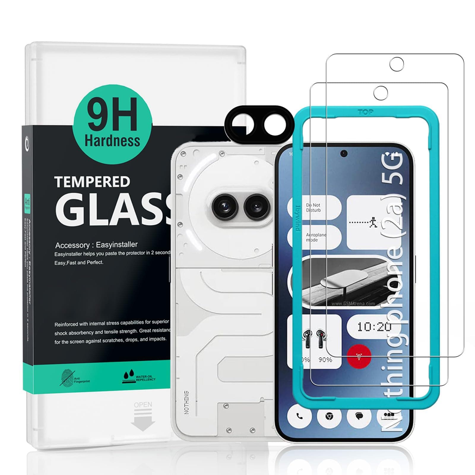 2 Pack Screen Protector For Nothing Phone (2a) 5G/Phone (2a) Plus 5G 6.7",9H Hardness Tempered Glass,With 1Pc Camera Lens Protector,Easy to Install
