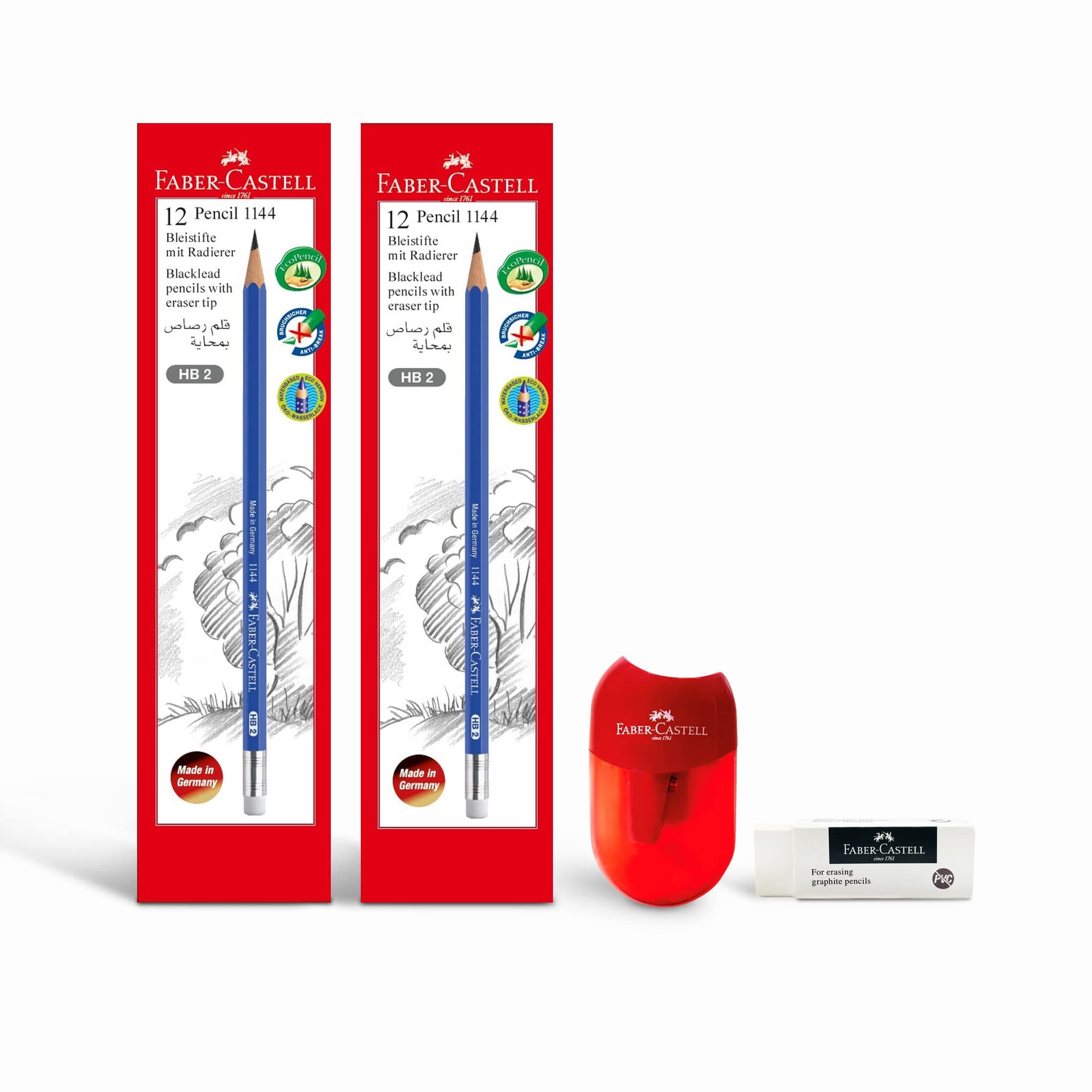 Writing Combo Pack- Graphite Pencil HB 2Box (24pcs) + Single Hole Plastic Sharpener 1Pc + PVC Free Eraser 1Pc