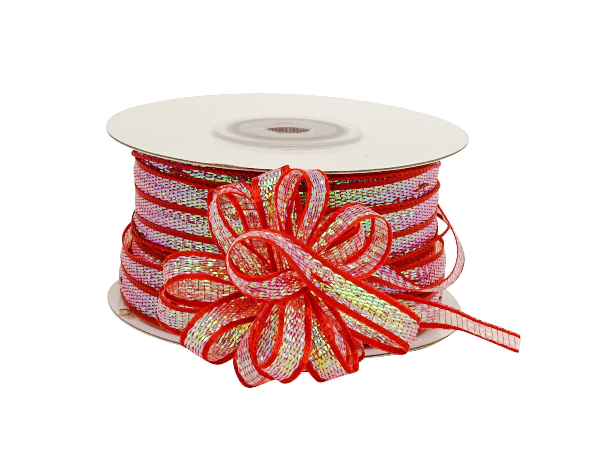 Lassos Boutique1/4" X 50 Yards Iridescent Pull String Bows Christmas DIY Craft Gift Ribbon (Red)