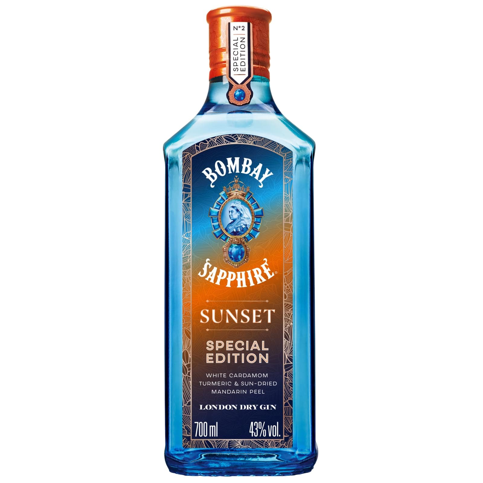 Bombay Sapphire Sunset London Dry Gin, 43% vol., 70 cl / 700 ml, Special Edition 100% Vapour Infused Spirit with Warming Spices and Bittersweet Mandarin Peel