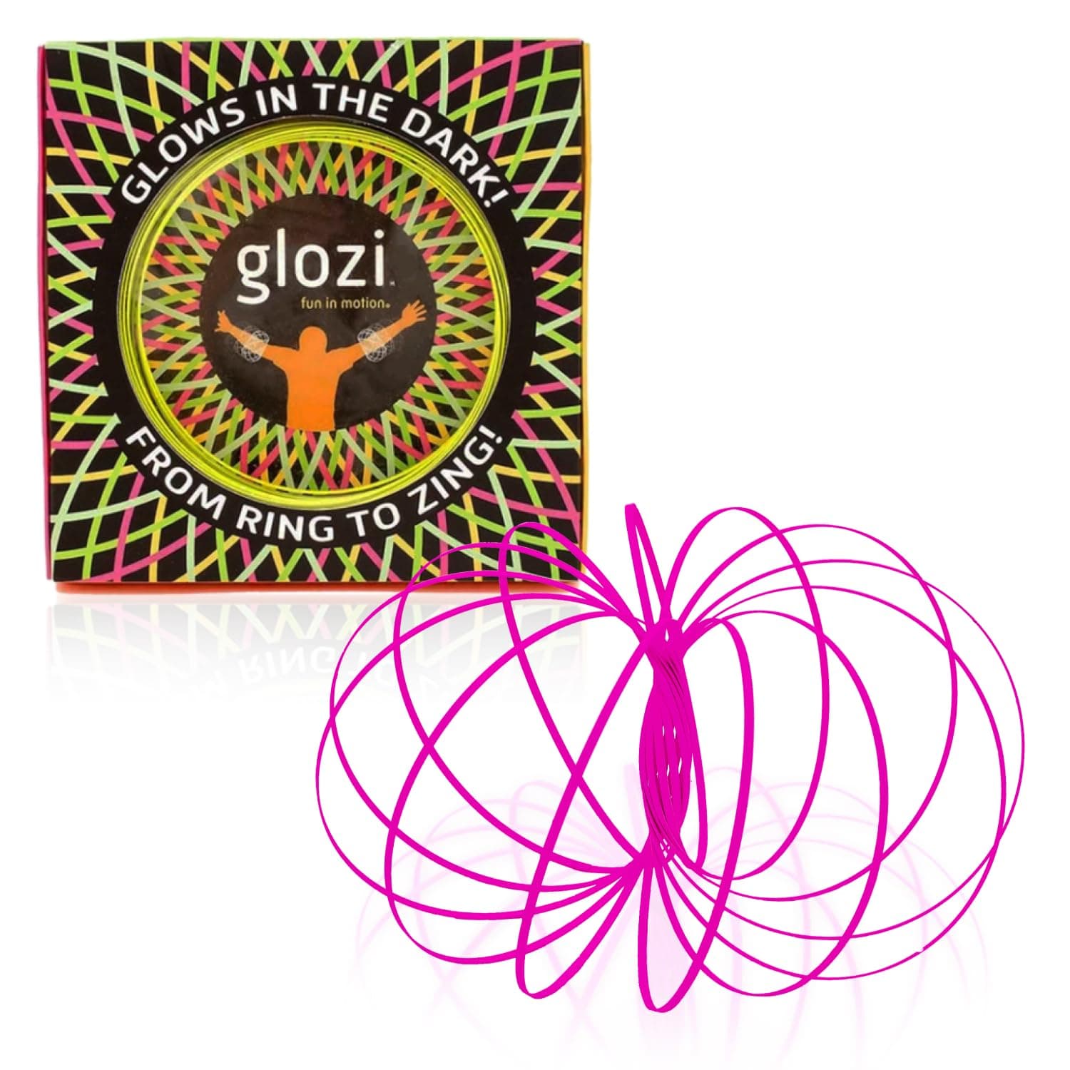 GLOZI Geometric Magic Glow in the Dark Flow Ring - Easy to Use - 3D Arm Spinner Bracelet, Fidget Spinner Toy for Kids and Adults (Pink)