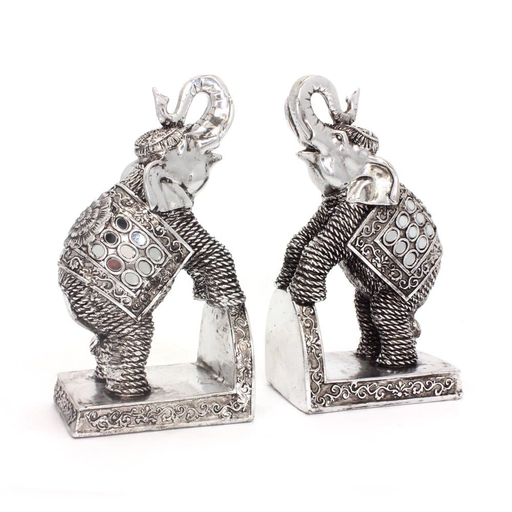 Exotic Arts Silver Set Elephant Bookends