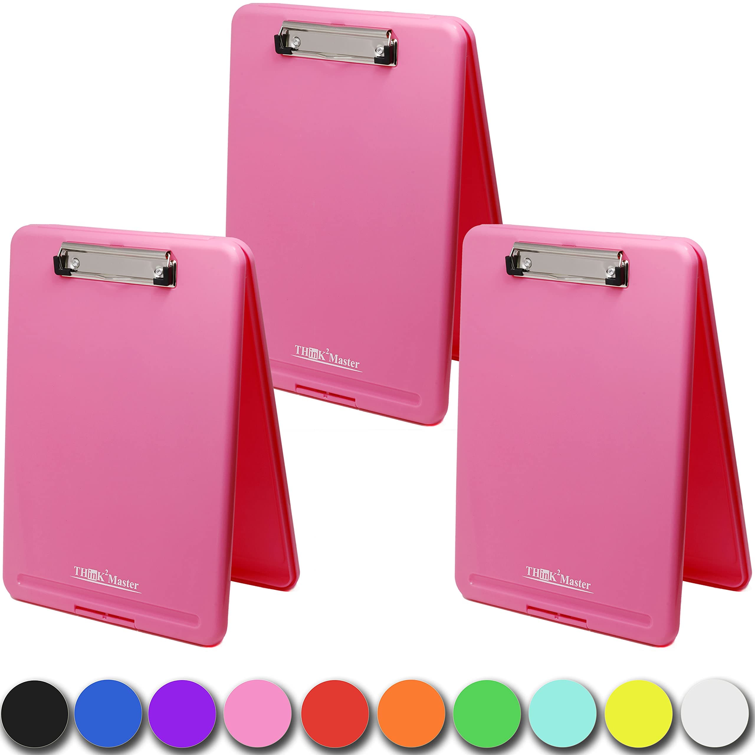 THINK2MASTER[3 Pack] Pink Plastic Storage Clipboard. | 25% Heavier & 25% Sturdier| Heavy Duty and Won’t Flex Like Other Brands (Compare The Weight). Storage Compartment Holds 150 Letter Sized Paper.