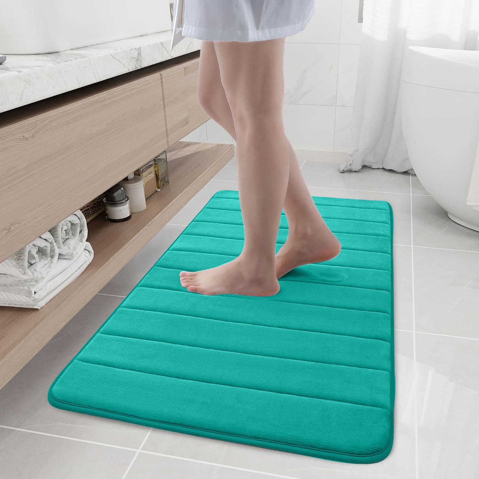 Buganda Memory Foam Bath Mat, 44" x 24", Ultra Soft and Non-Slip Bathroom Rugs, Water Absorbent and Machine Washable Bath Rug Runner for Bathroom, Shower, and Tub, Teal