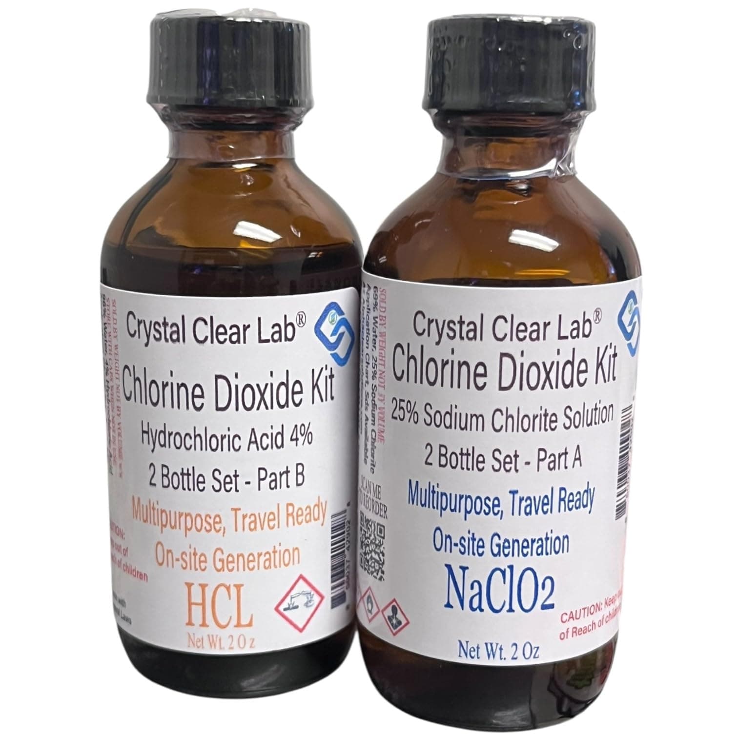 - Crystal Clear Lab Chlorine Dioxide Kit - 4oz HCL Solution, Precision-Drop, (2 Bottles)