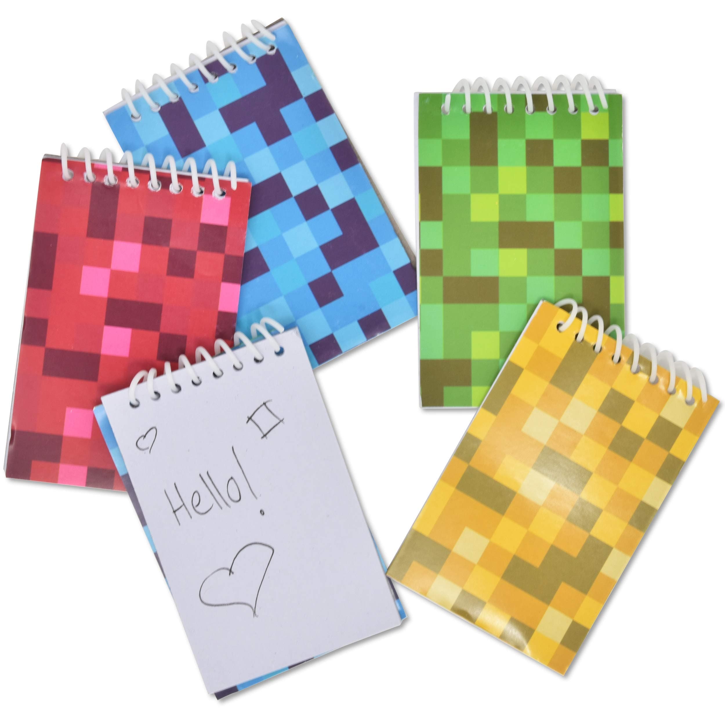 48 Count Mini Pixel Notepads Multi Color Pix-elated Digi Spiral Notebooks 4 Designs Miner Crafting Birthday Party Favor Supplies Decor Pixels Mining Theme Pads for Kids Boys Girls Classroom Giveaways