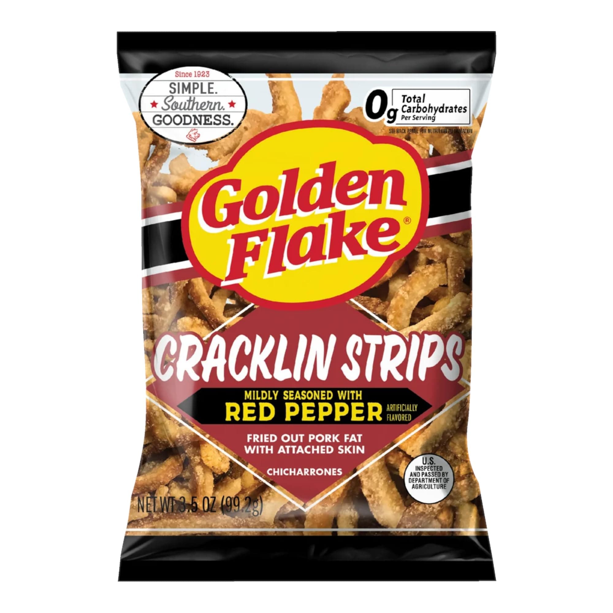Golden Flake Pork Cracklin Strips Red Pepper
