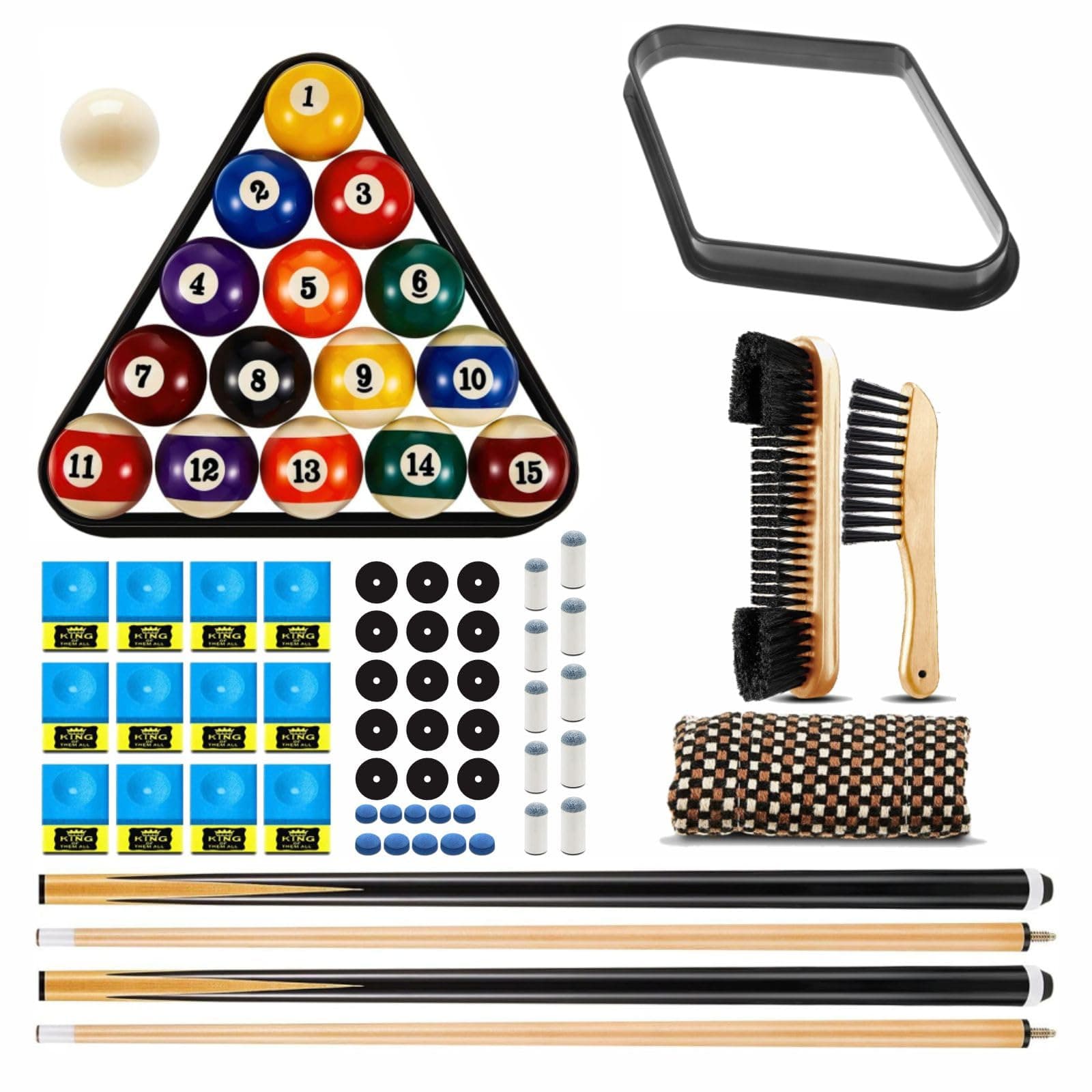 85Pcs Pool Table Accessories - Billiard Set with Triangle, Diamond Ball Holder, Cue Chalks, Pool Cue Tips, Sticks, Table Stickers, Shaft Cloth, Pool Table Brush