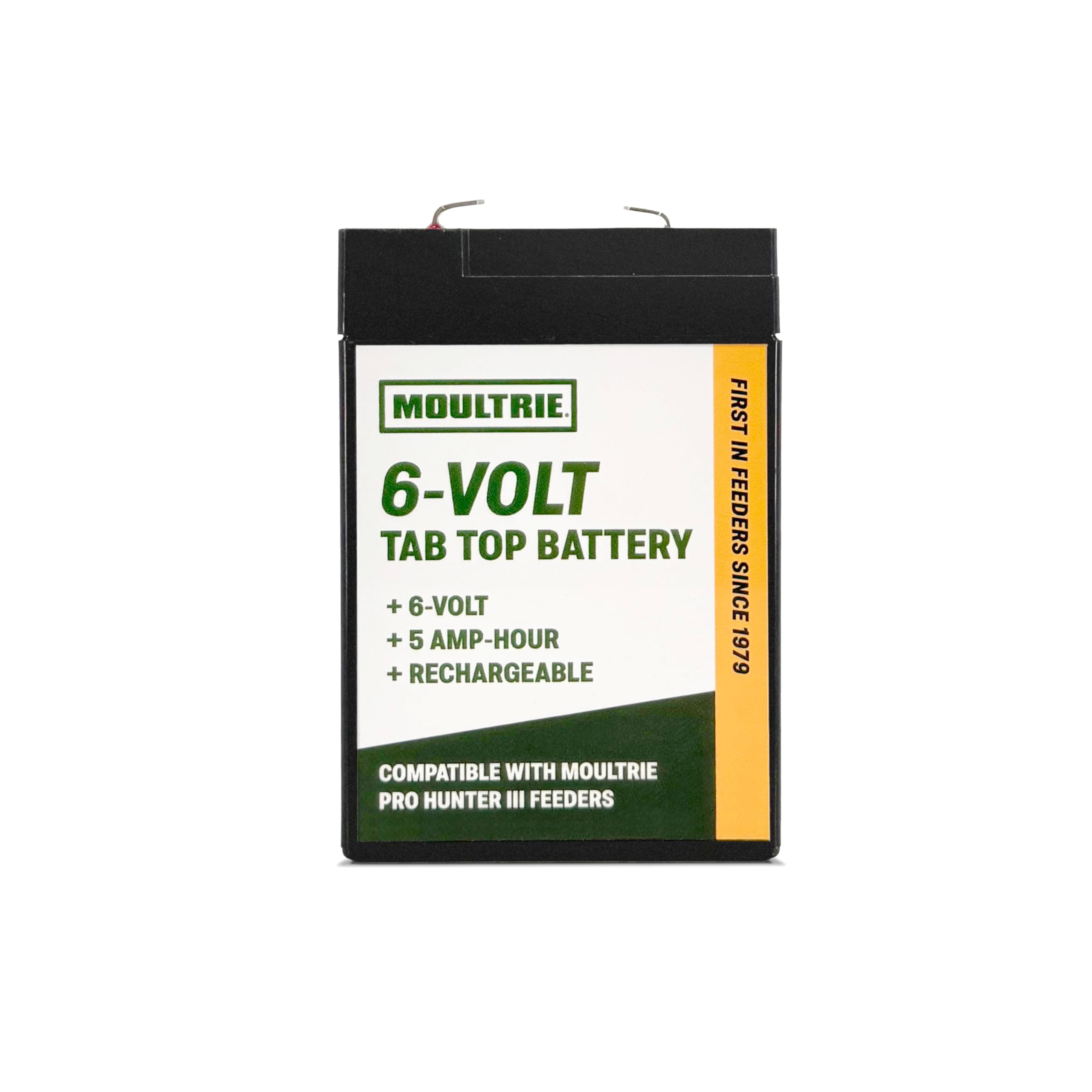 Moultrie 6 Volt Tab Top Battery - Designed for Moultrie Pro Hunter 3 Series Feeders - 5 Amp Hour - Rechargeable