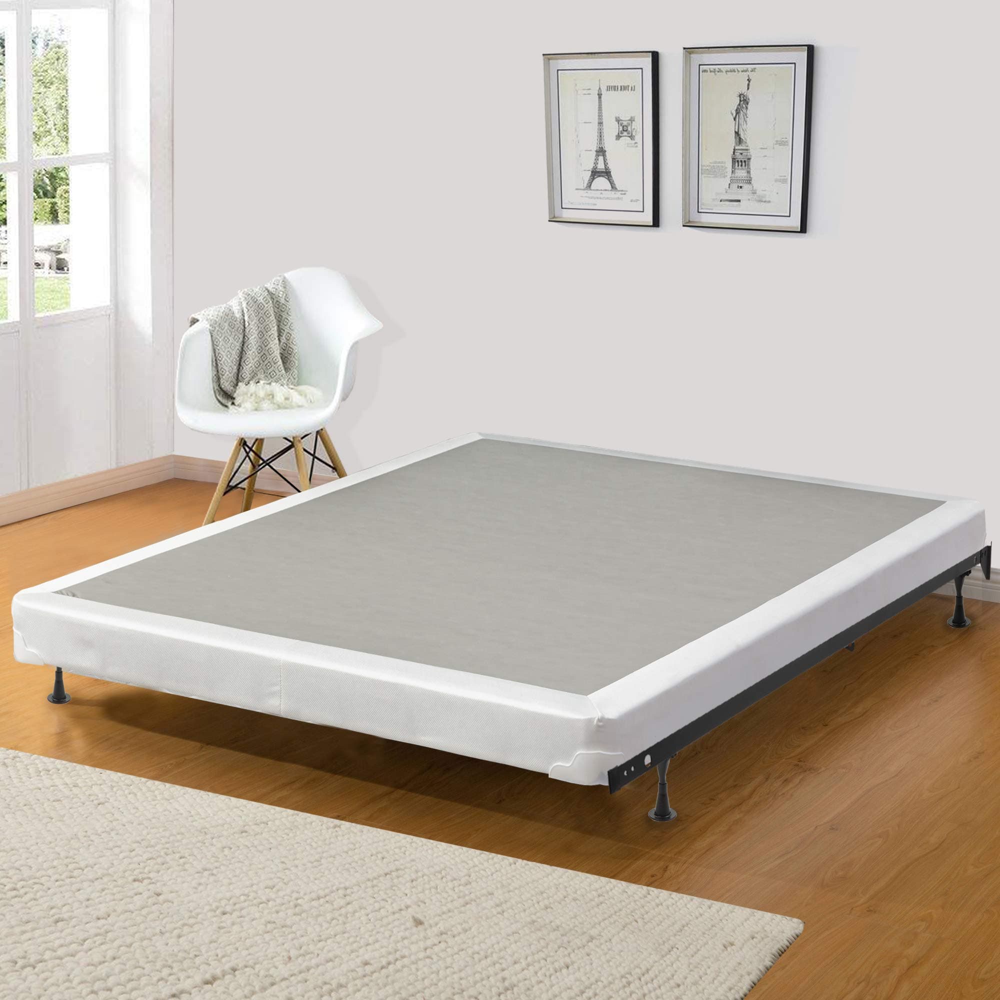 mattress Solution 4" Fully Assembled Box Spring/Foundation For Mattress, White and Gold, 75" x 33",