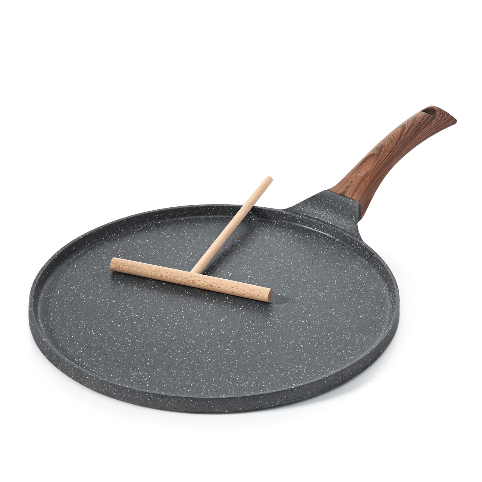 Non Stick Crepe Pan, Dosa Pan Die-cast Auluminium Pancake Flat Skillet Tawa Griddle 26cm with Stay-Cool Handle, Induction Compatible, PFOA Free