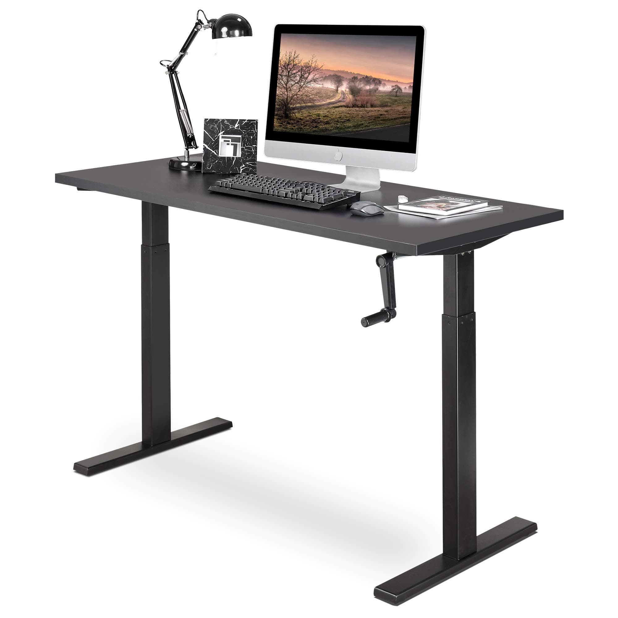 DEVAISE Adjustable Height Standing Desk, 55 inch Sit to Stand Up Desk Workstation with Crank Handle for Office Home, Black