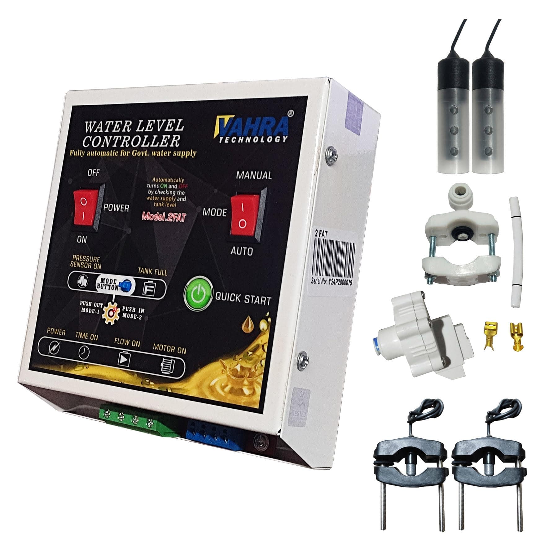 (for Govt Water Supply) Fully AUTO Water Level Controller with Pipe Sensor, Pressure Sensor, Tank sensors - White