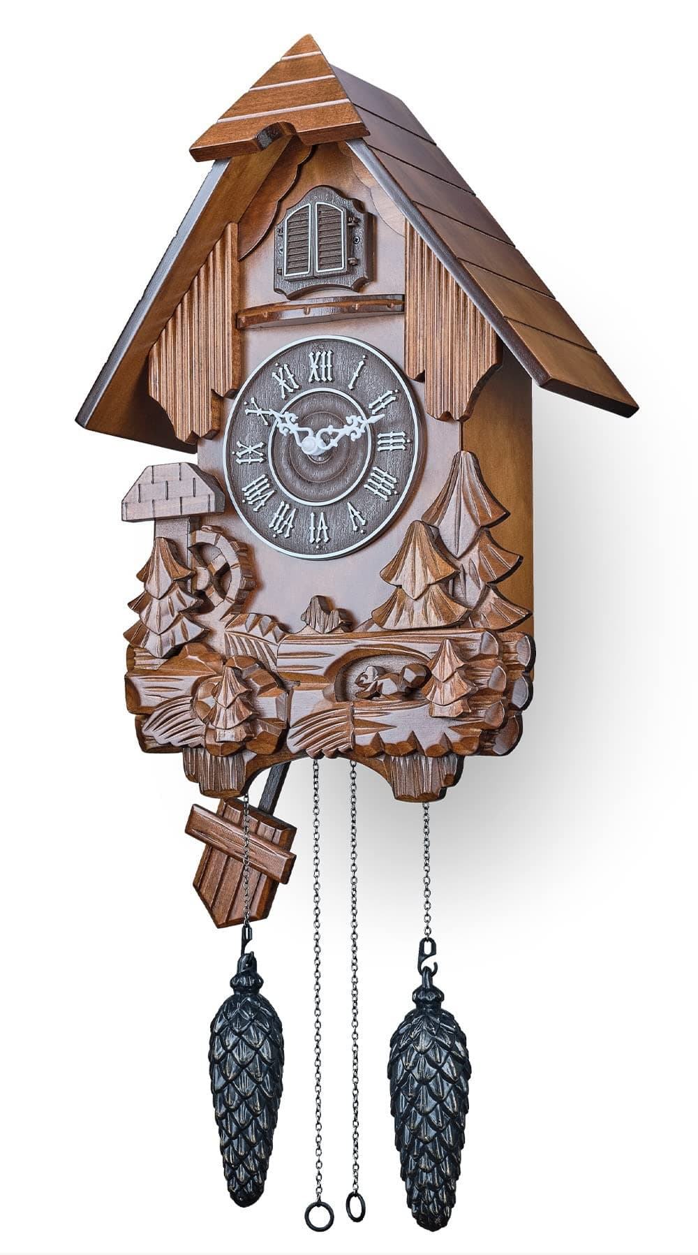 TIMEGEAR Cuckoo Clock with Automatic Night Mode, Swinging Pendulum and Quartz Movement (Brown)