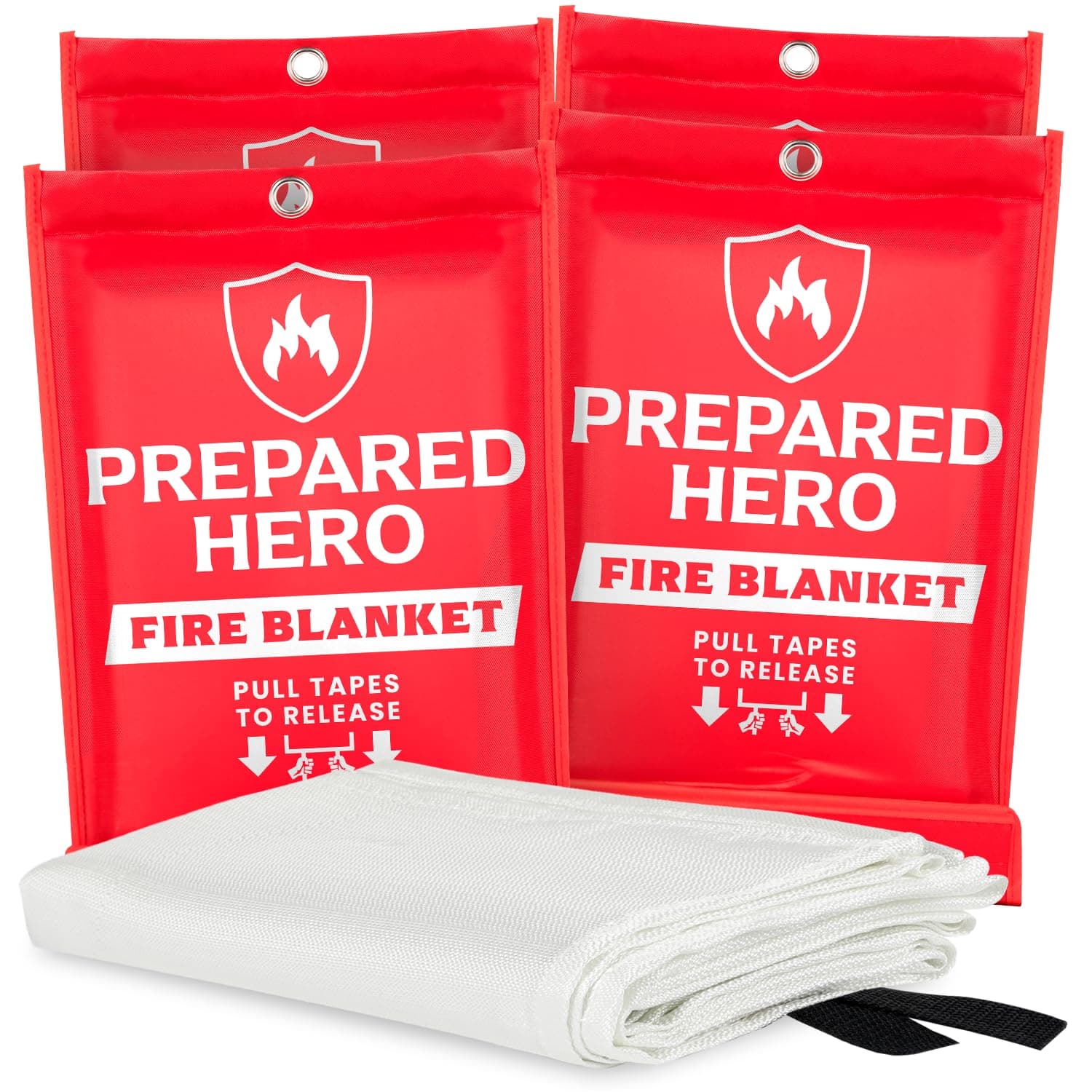 Prepared Hero Emergency Fire Blanket - 4 Pack - Fire Suppression for Kitchen, 39” x 39” Fiberglass Fire Blanket for Home