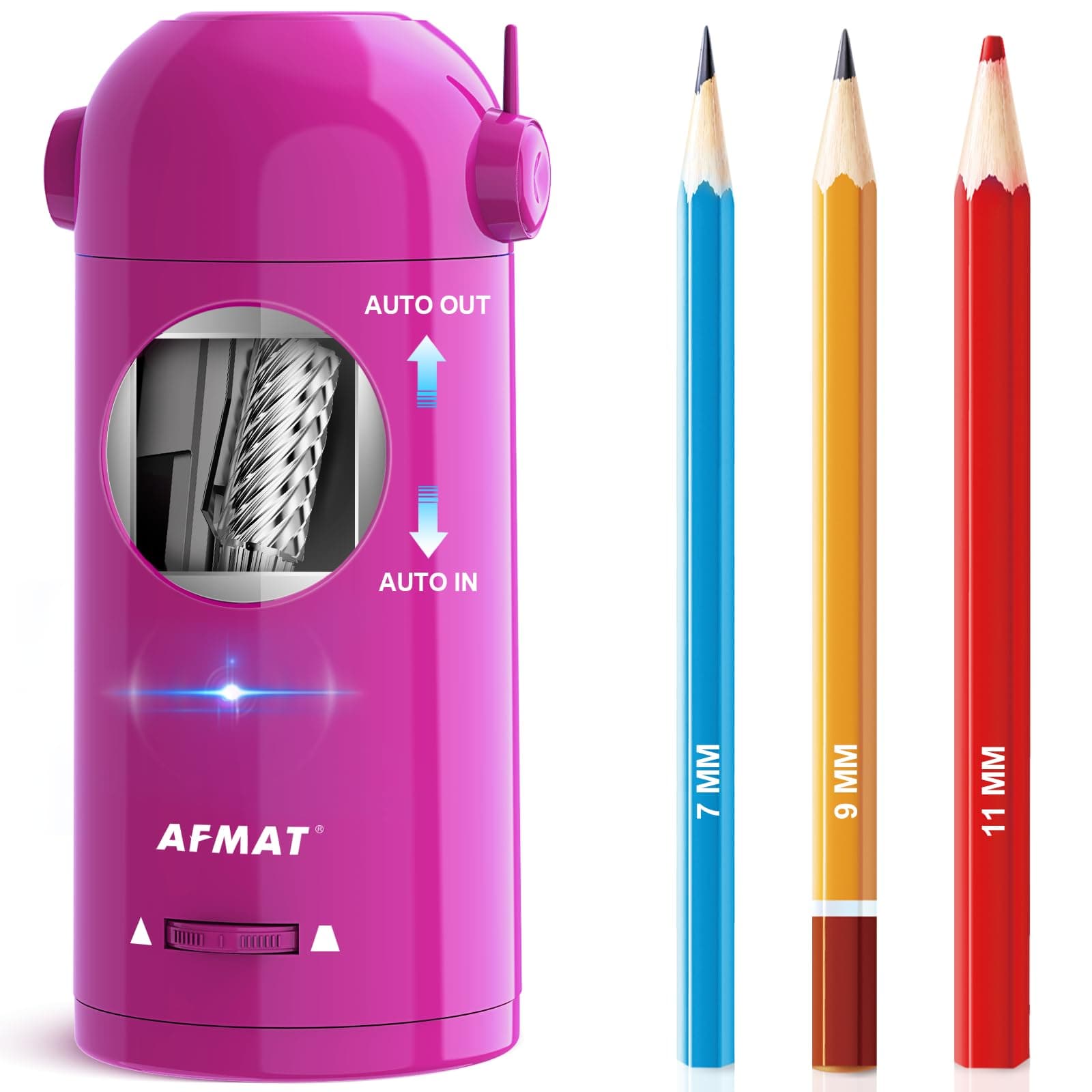 Electric Pencil Sharpener, Fully Automatic Pencil Sharpener for Classroom, 7-11.5mm Colored/Jumbo Pencils, Auto in & Out, Rechargeable Hands-Free Sharpener for Home Office PSX5, Pink