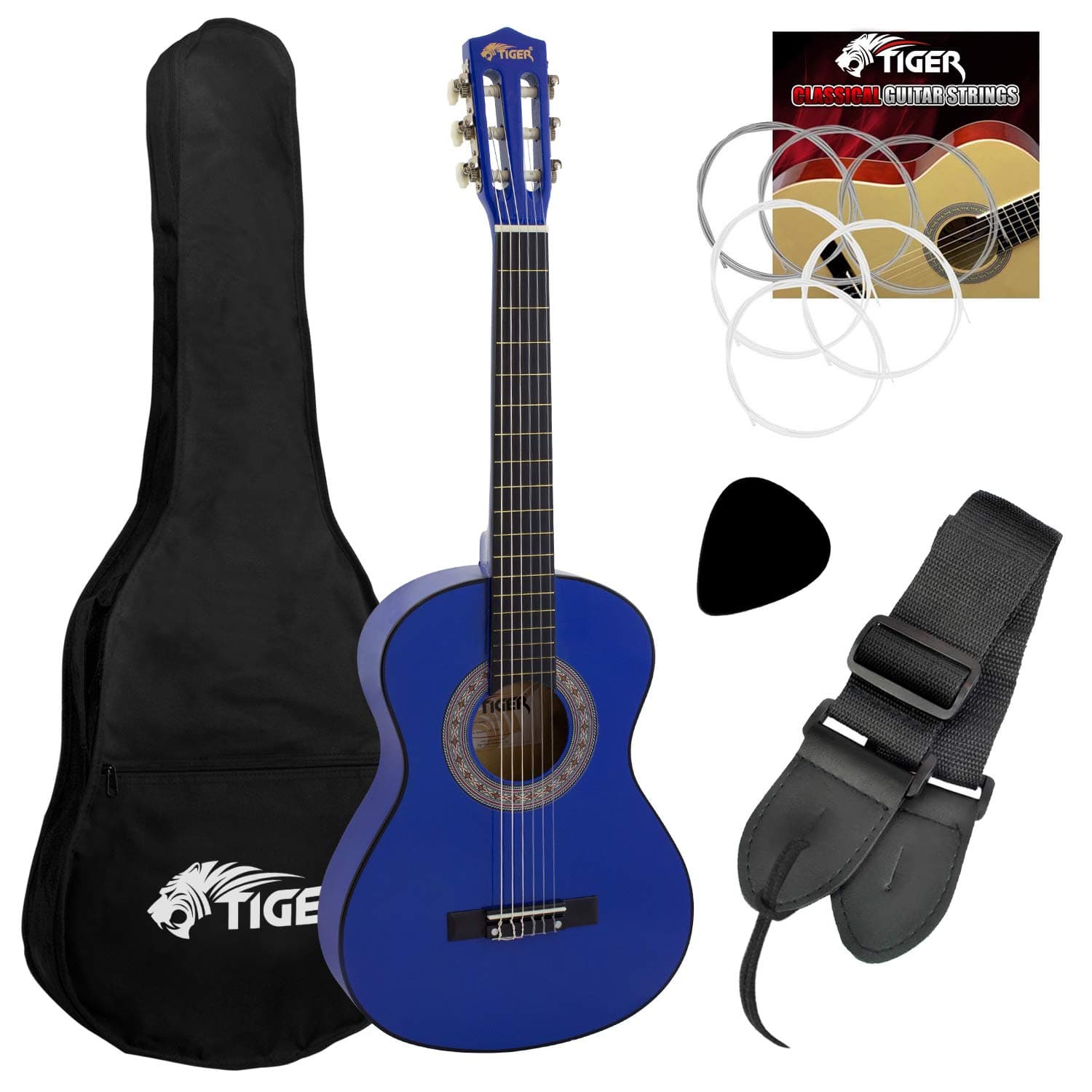 Tiger Beginner 1/2 size Classical Spanish Blue Guitar Pack