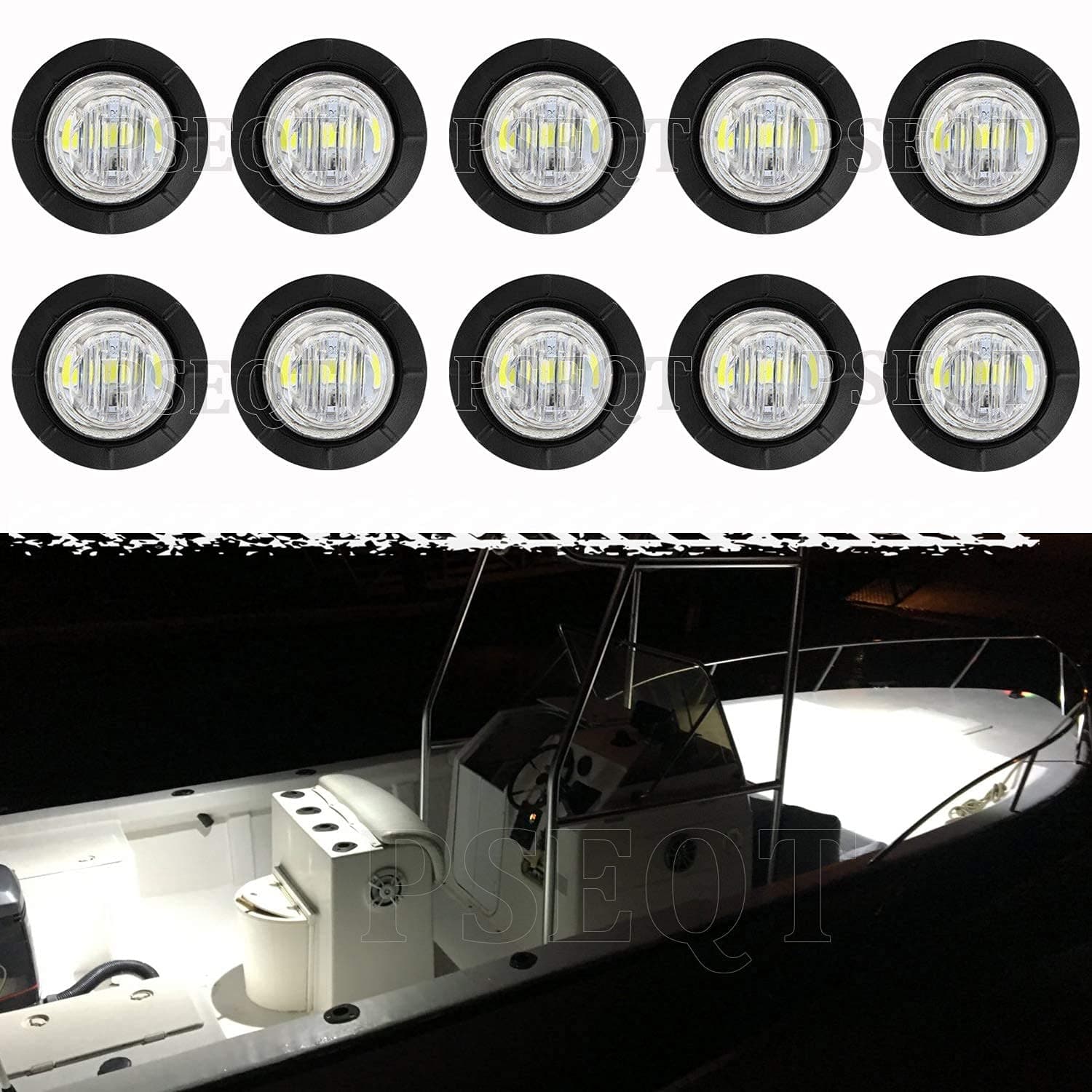PSEQT 3 LED Round Boat Interior Deck Transom Courtesy Utility Light Marine Step Cockpit Lighting Waterproof for Fishing Pontoon Kayak Yacht Sailboat (White, 10Pcs)