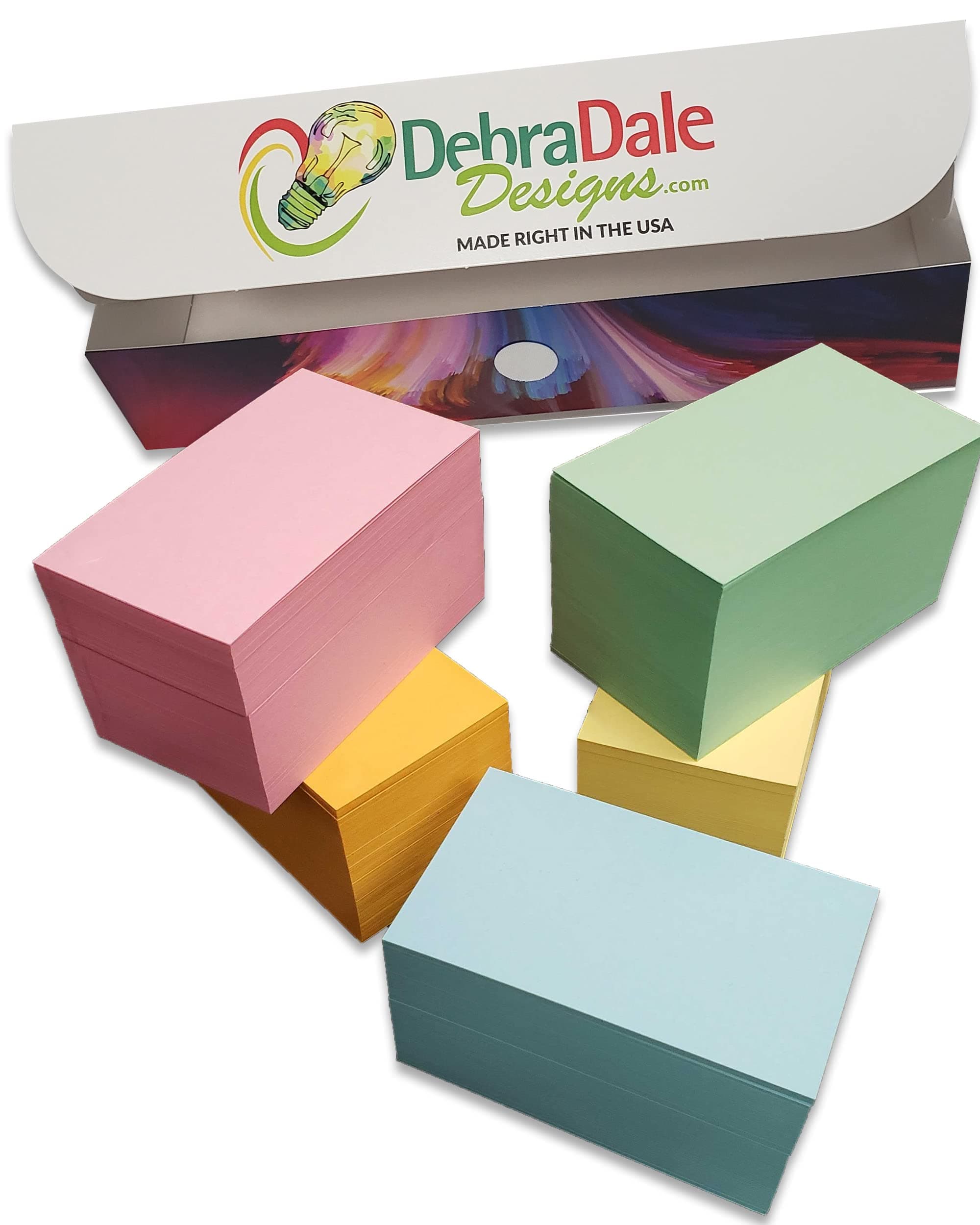 Debra Dale Designs Blank Flash Cards – 1,100 Multicolor Study Cards – 3.5″ x 2″ Unpunched Unruled Index Cards – Durable Cardstock – USA Made
