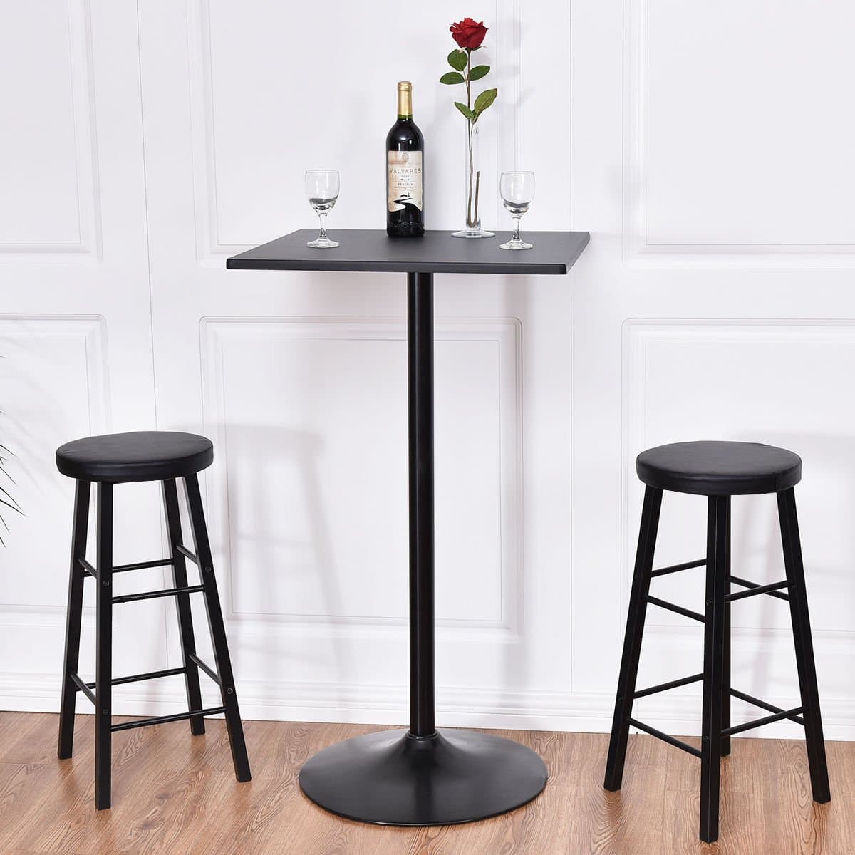 New MTN-G 3 PC Square Bar table Set w/ 2 Stools Bistro Pub Kitchen Dining Furniture Black