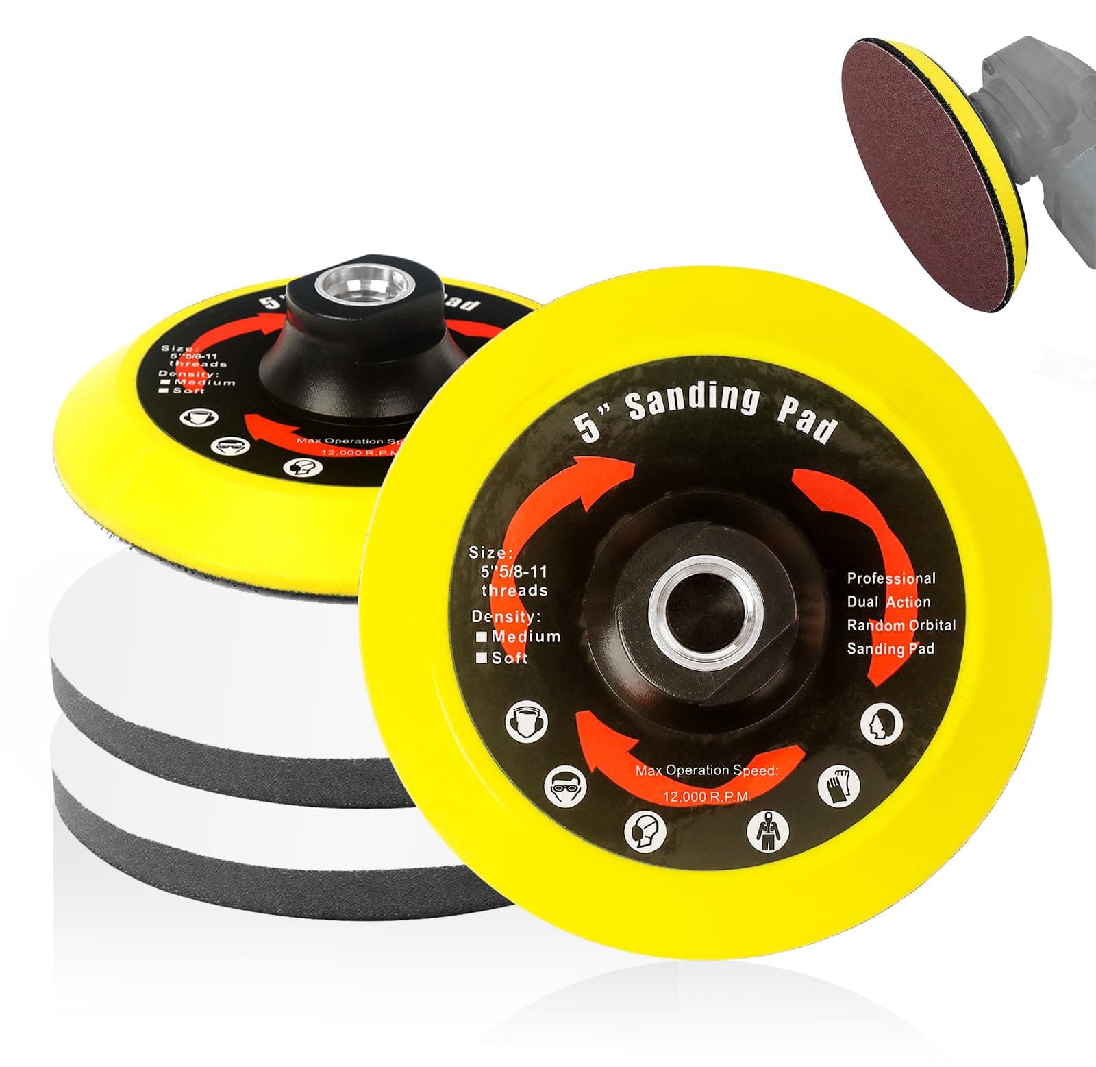 4 PCS 5 Inch Hook and Loop Backing Pad, Angle Grinder Sanding Pad Attachments with 5/8-11 Threads, Sanding Disc Backing Plate for Angle Grinder, Polishing Buffing Pads with Foam Interface Accessories