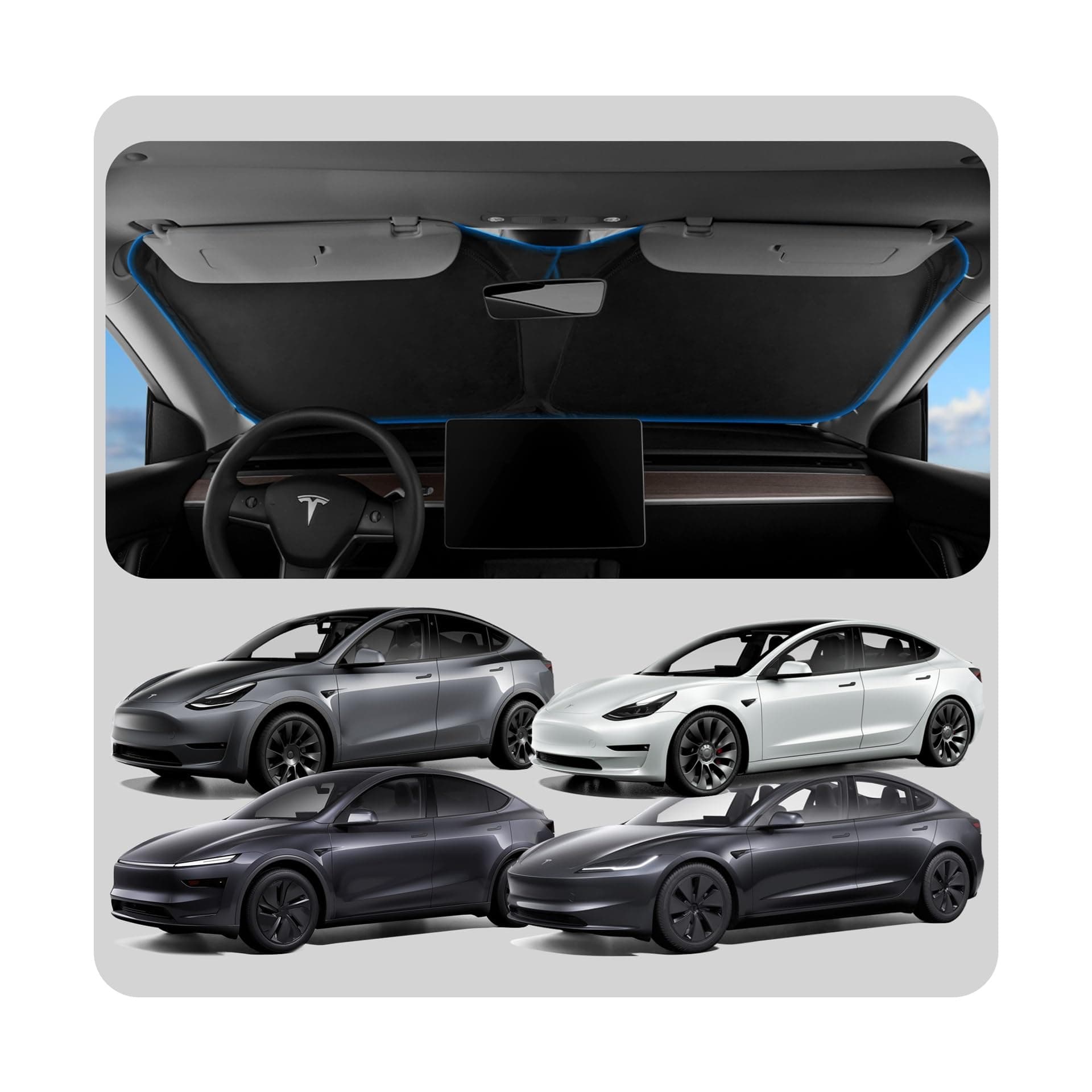 Spigen Tesla Model Y 2025 Juniper and Model 3 Highland 2024 2025 CryoShade Front Windscreen Sunshade, Dual Layered Protection From UV and Heat Designed for Tesla Accessories