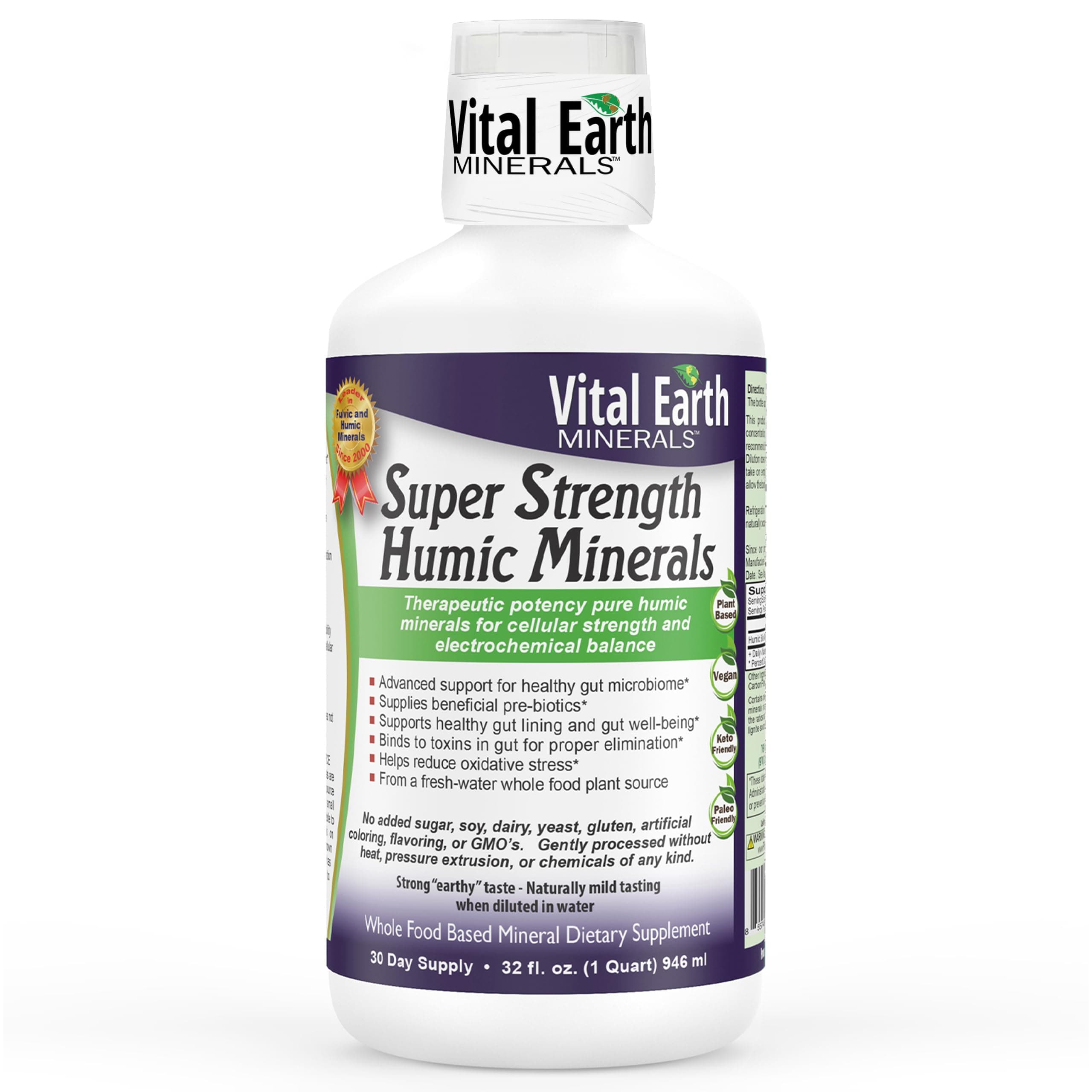 Vital Earth Minerals Super Strength Humic Minerals – Fulvic Acid Supplement with 70+ Trace Minerals, Electrolytes for Detox & Digestion, 32 Oz + 1 Oz Cup